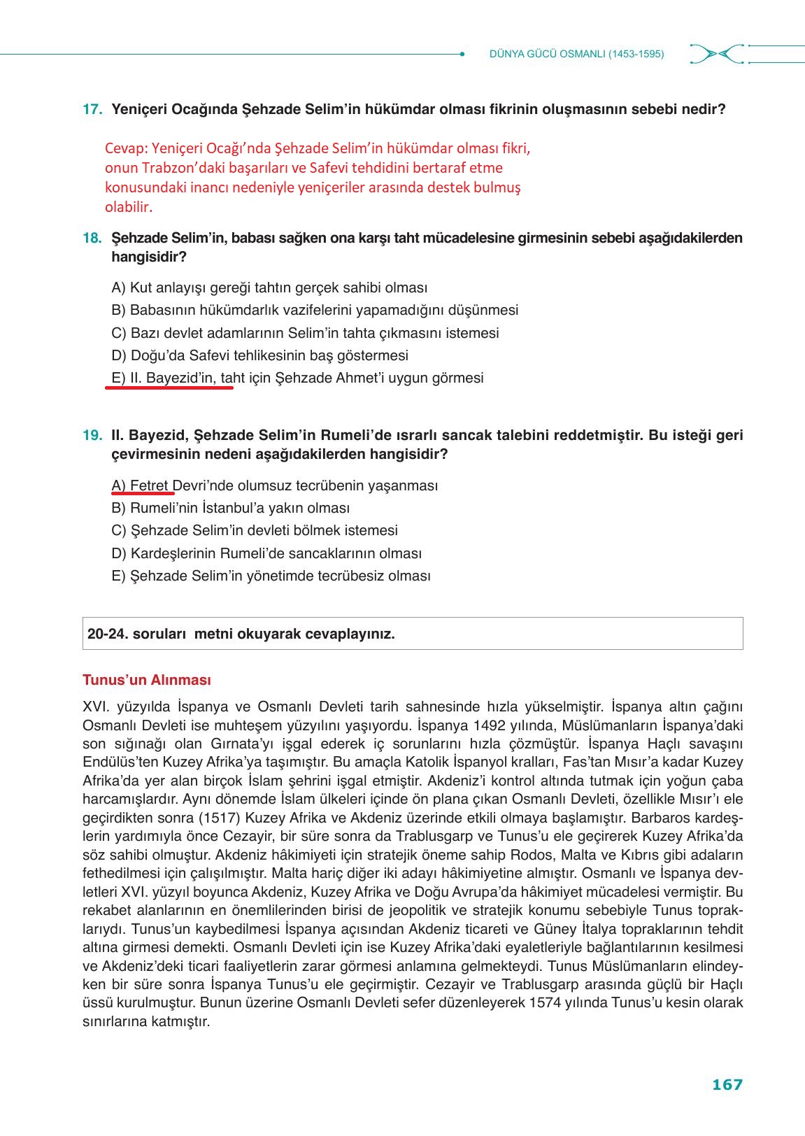 10. Sınıf Meb Yayınları Tarih Ders Kitabı Sayfa 167 Cevapları