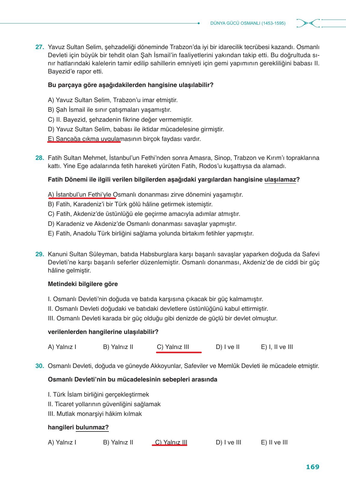 10. Sınıf Meb Yayınları Tarih Ders Kitabı Sayfa 169 Cevapları