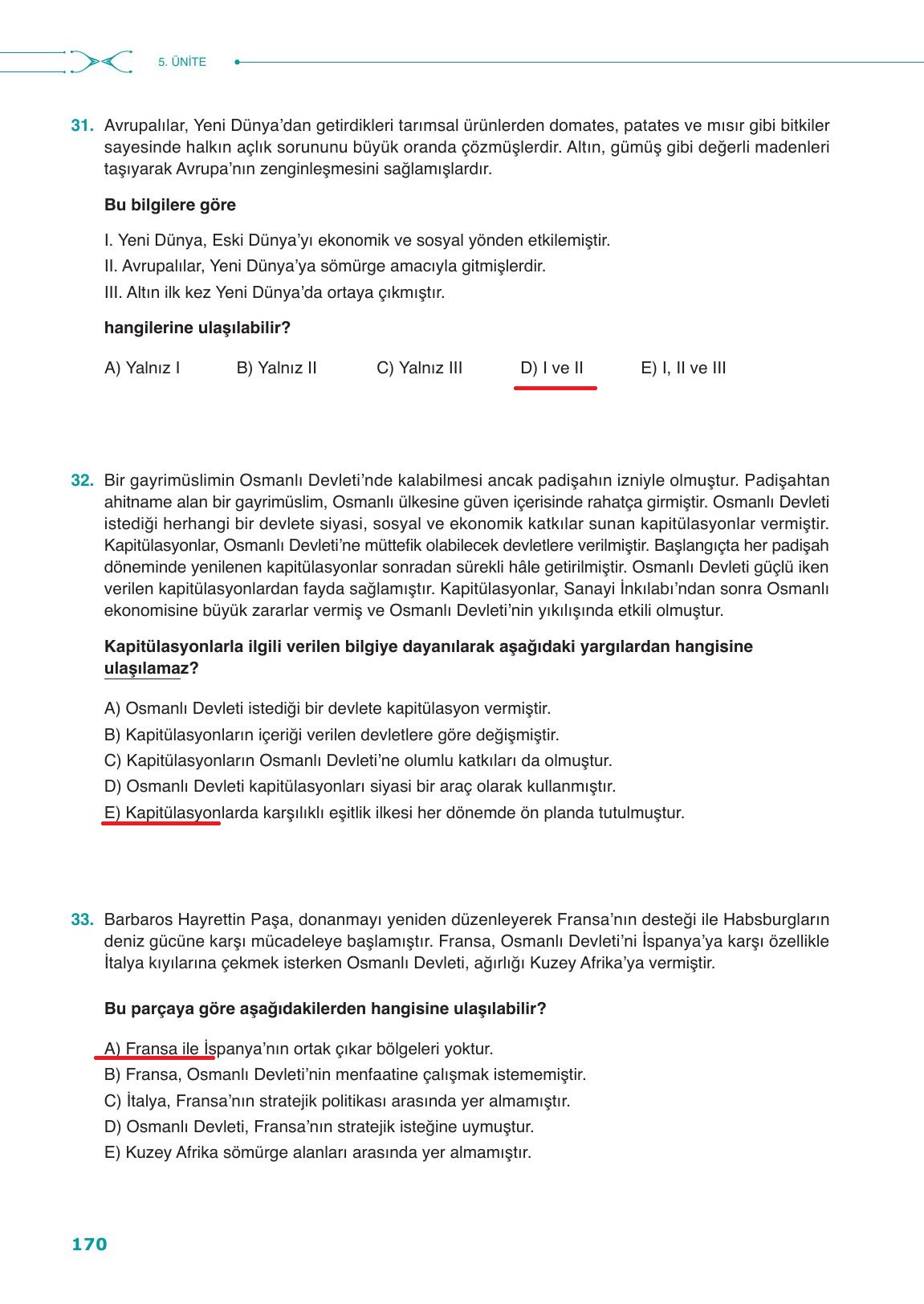 10. Sınıf Meb Yayınları Tarih Ders Kitabı Sayfa 170 Cevapları