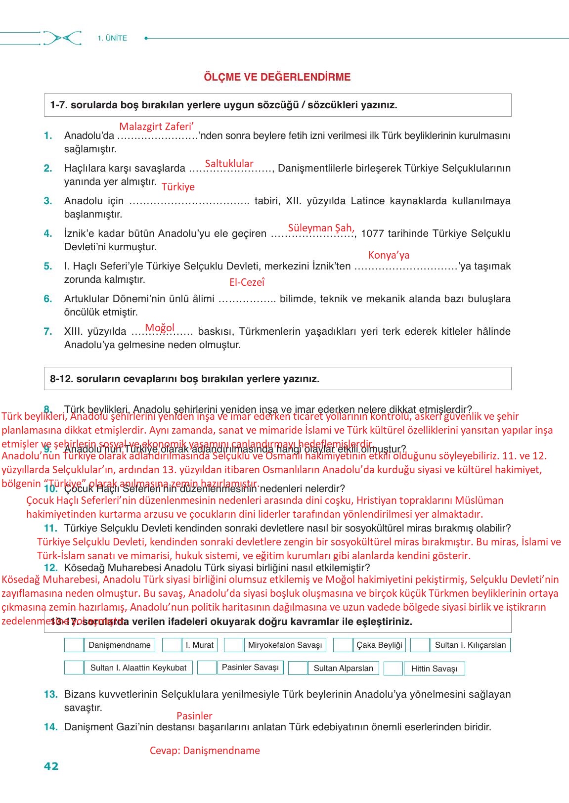10. Sınıf Meb Yayınları Tarih Ders Kitabı Sayfa 42 Cevapları