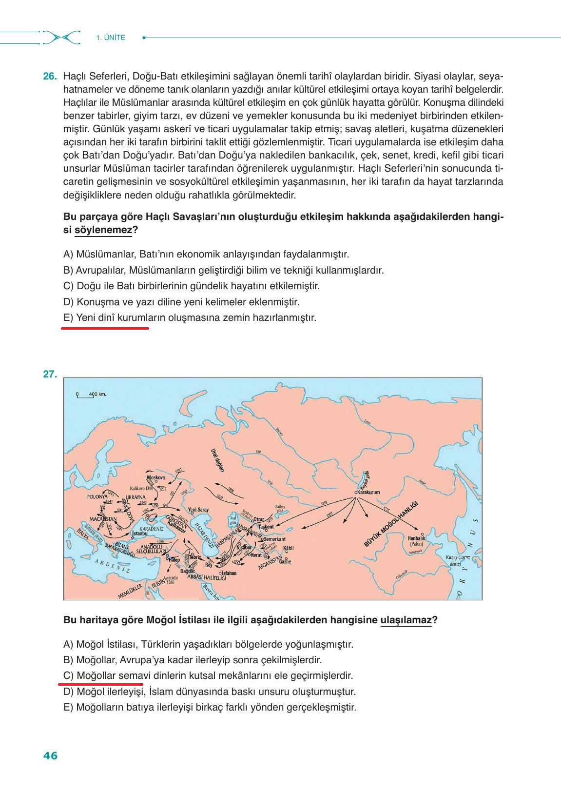 10. Sınıf Meb Yayınları Tarih Ders Kitabı Sayfa 46 Cevapları