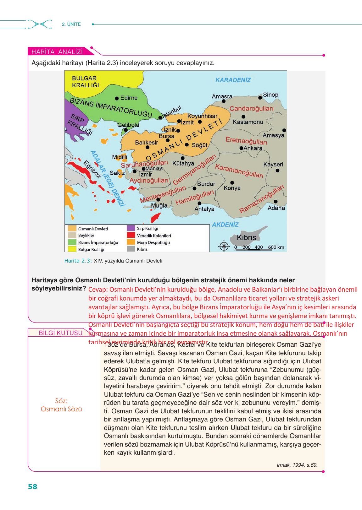 10. Sınıf Meb Yayınları Tarih Ders Kitabı Sayfa 58 Cevapları