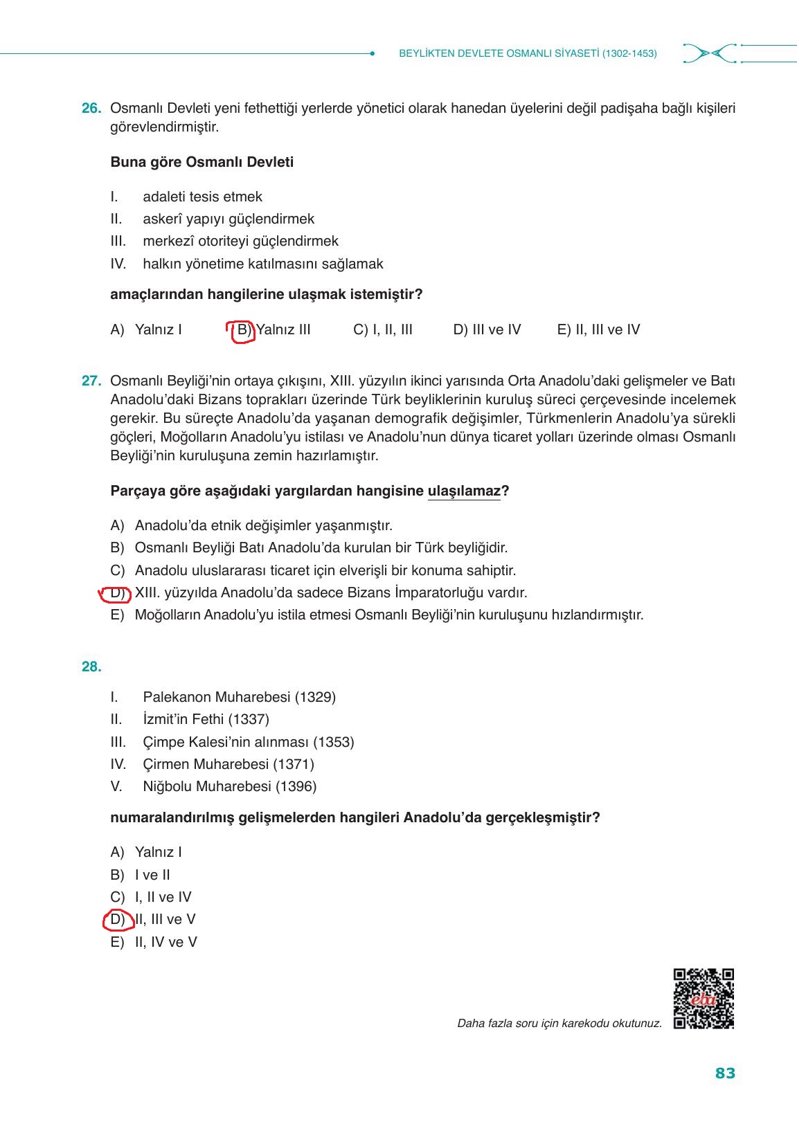 10. Sınıf Meb Yayınları Tarih Ders Kitabı Sayfa 83 Cevapları