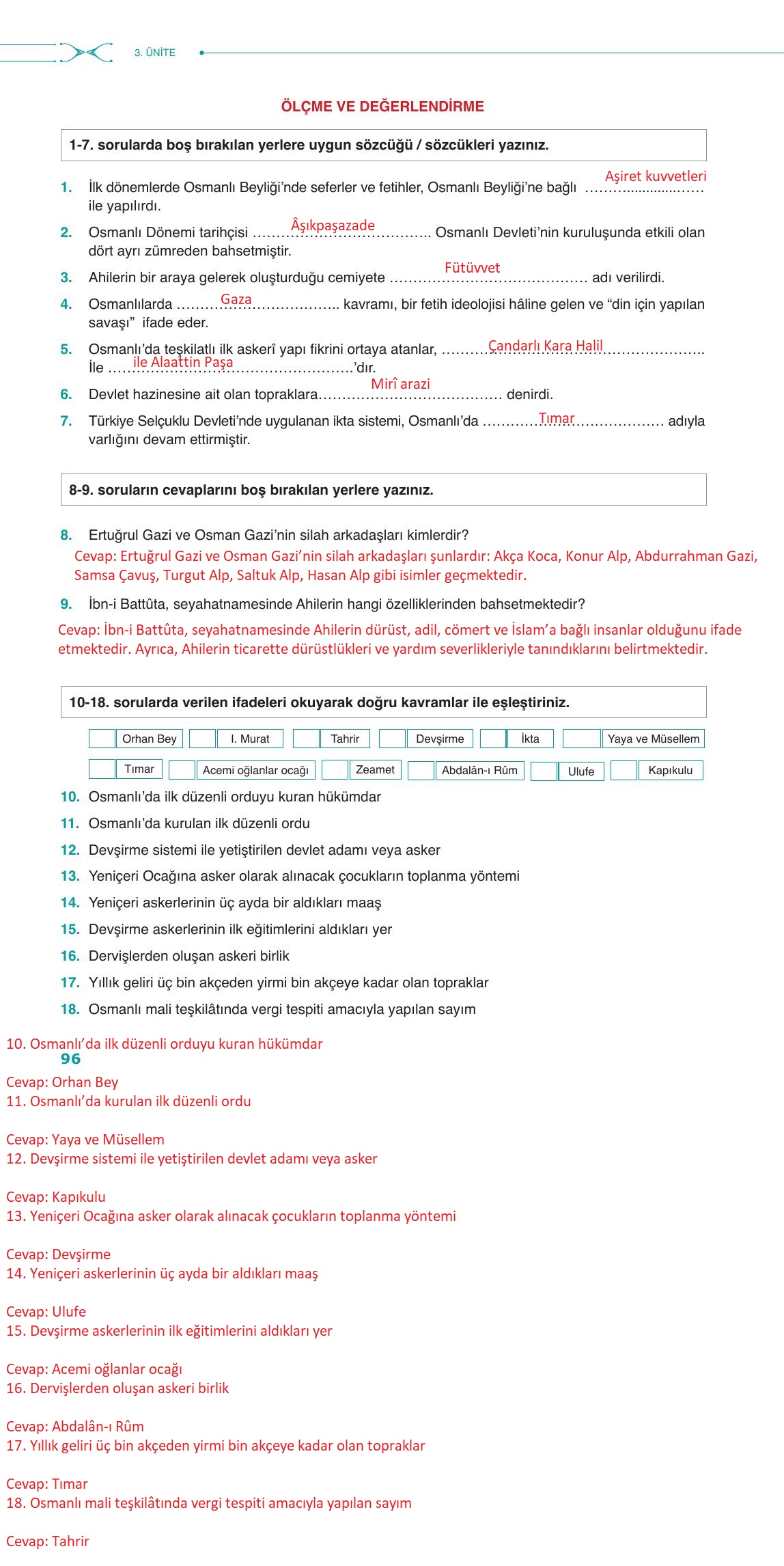 10. Sınıf Meb Yayınları Tarih Ders Kitabı Sayfa 96 Cevapları