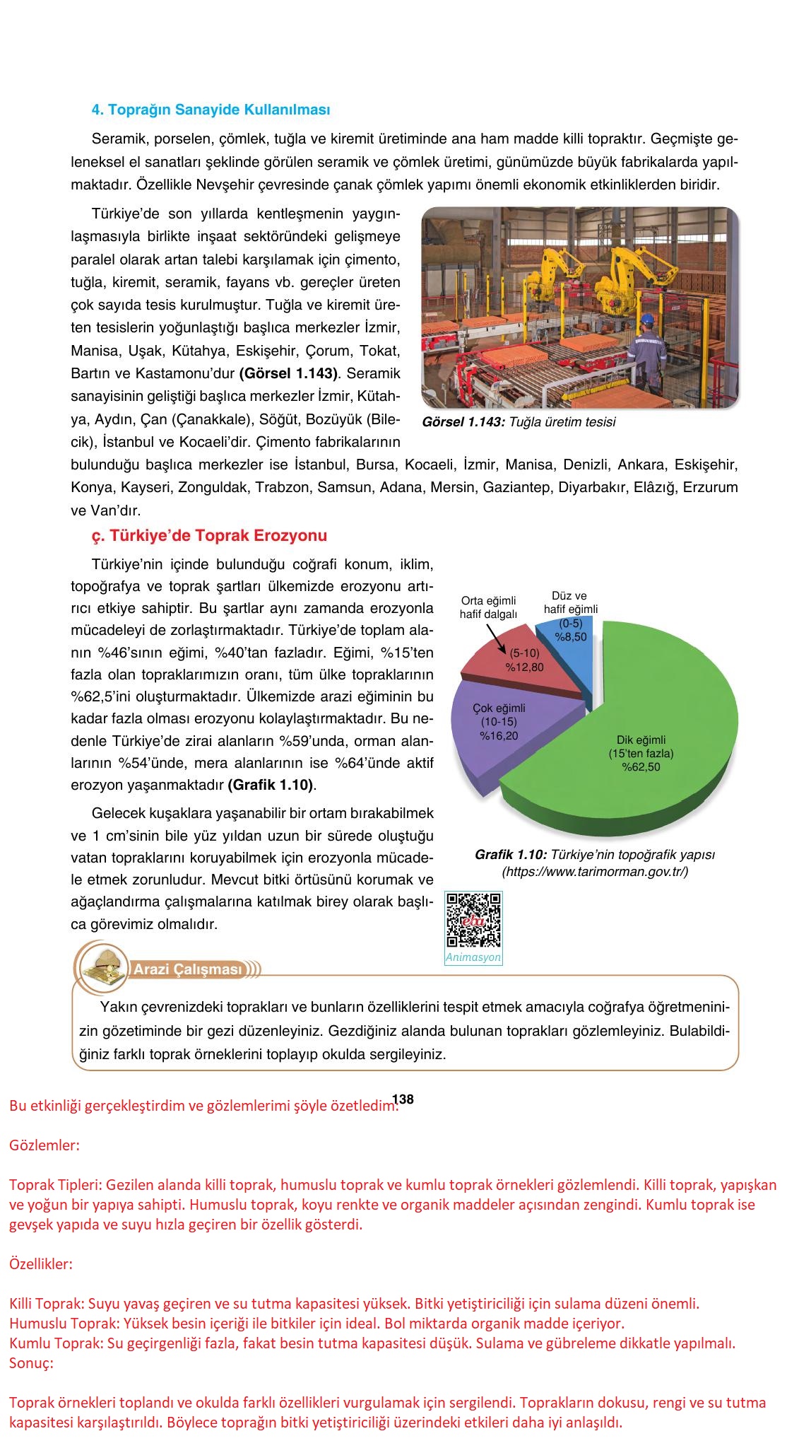 10. Sınıf Tutku Yayıncılık Coğrafya Ders Kitabı Sayfa 138 Cevapları