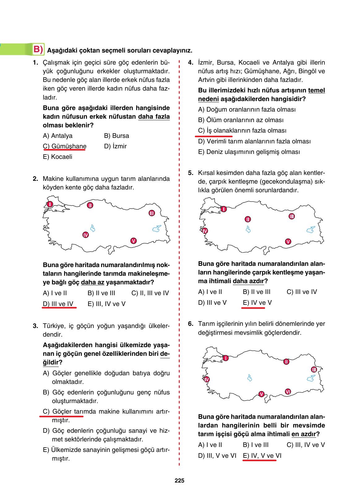 10. Sınıf Tutku Yayıncılık Coğrafya Ders Kitabı Sayfa 225 Cevapları
