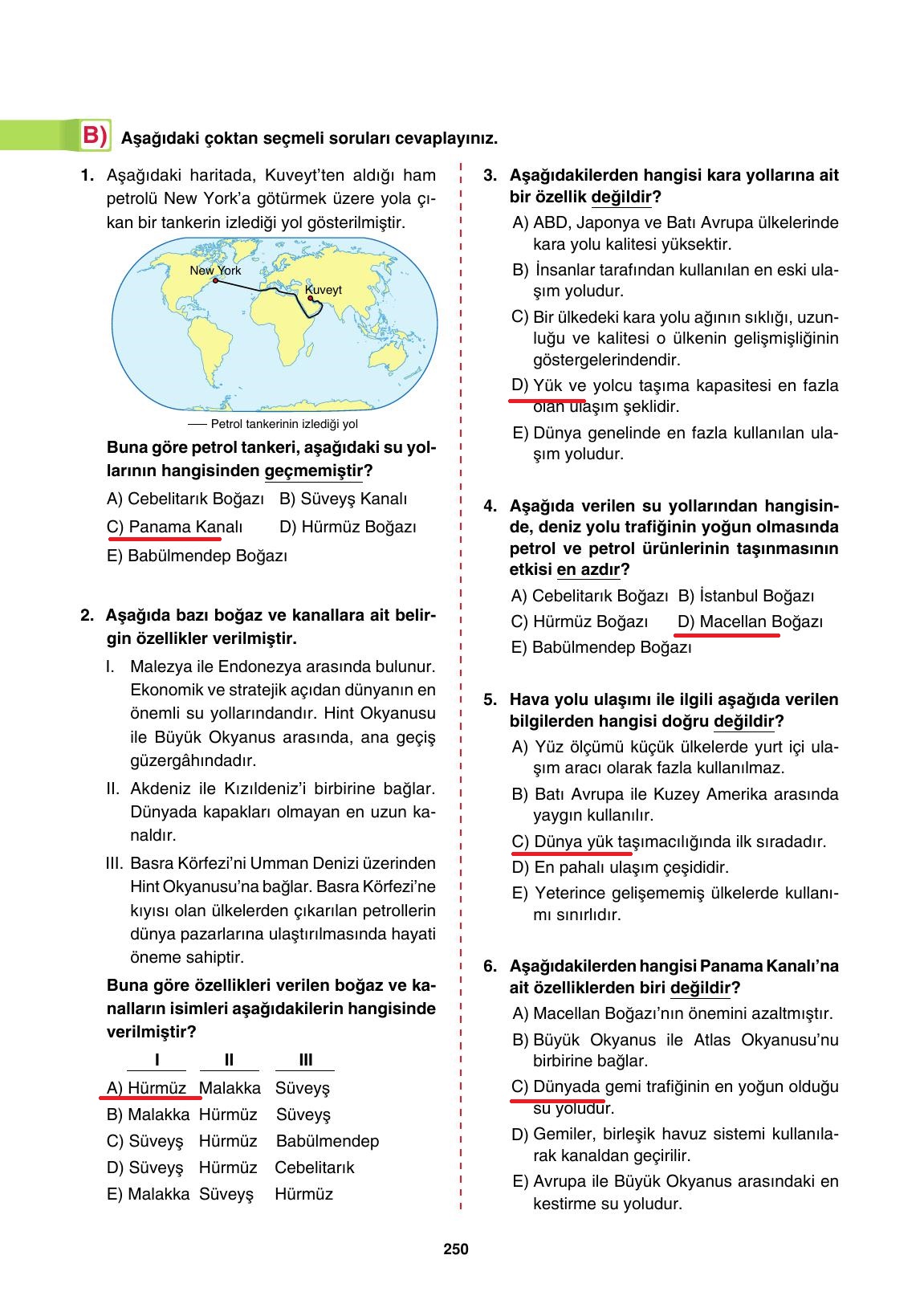 10. Sınıf Tutku Yayıncılık Coğrafya Ders Kitabı Sayfa 250 Cevapları