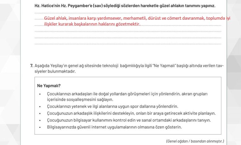 9. Sınıf Meb Yayınları Temel Dini Bilgiler Ders Kitabı Sayfa 153 Cevapları