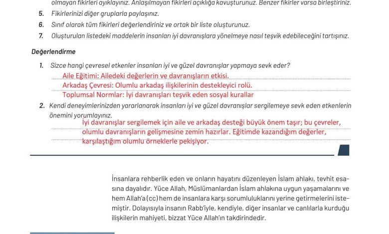 9. Sınıf Meb Yayınları Temel Dini Bilgiler Ders Kitabı Sayfa 126 Cevapları