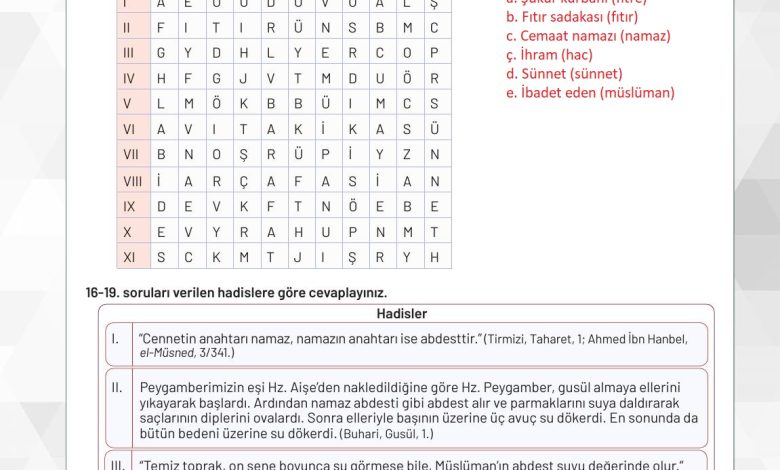 9. Sınıf Meb Yayınları Temel Dini Bilgiler Ders Kitabı Sayfa 117 Cevapları