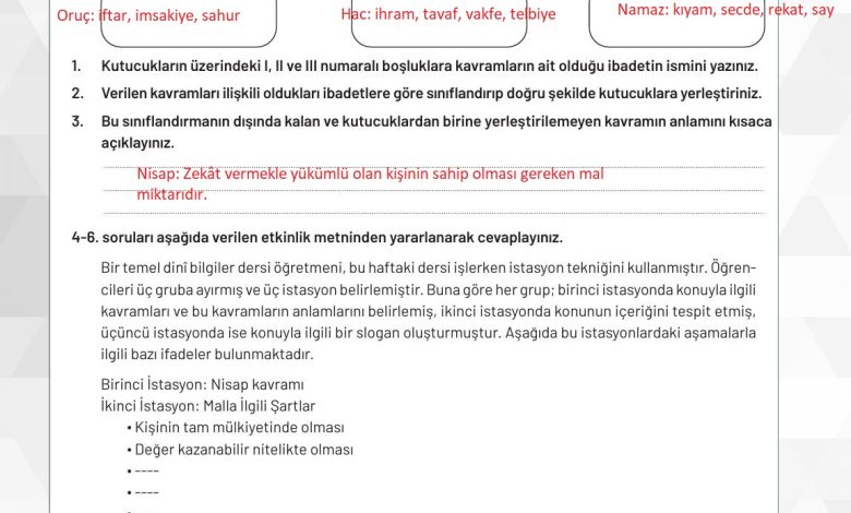 9. Sınıf Meb Yayınları Temel Dini Bilgiler Ders Kitabı Sayfa 114 Cevapları