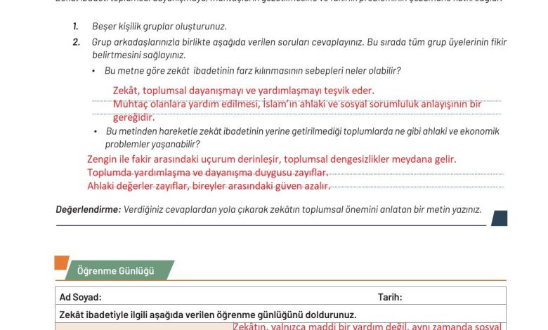 9. Sınıf Meb Yayınları Temel Dini Bilgiler Ders Kitabı Sayfa 103 Cevapları