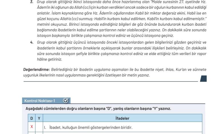 9. Sınıf Meb Yayınları Temel Dini Bilgiler Ders Kitabı Sayfa 79 Cevapları