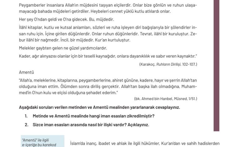 9. Sınıf Meb Yayınları Temel Dini Bilgiler Ders Kitabı Sayfa 52 Cevapları