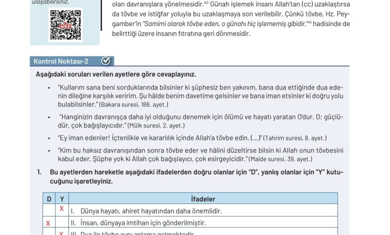 9. Sınıf Meb Yayınları Temel Dini Bilgiler Ders Kitabı Sayfa 24 Cevapları