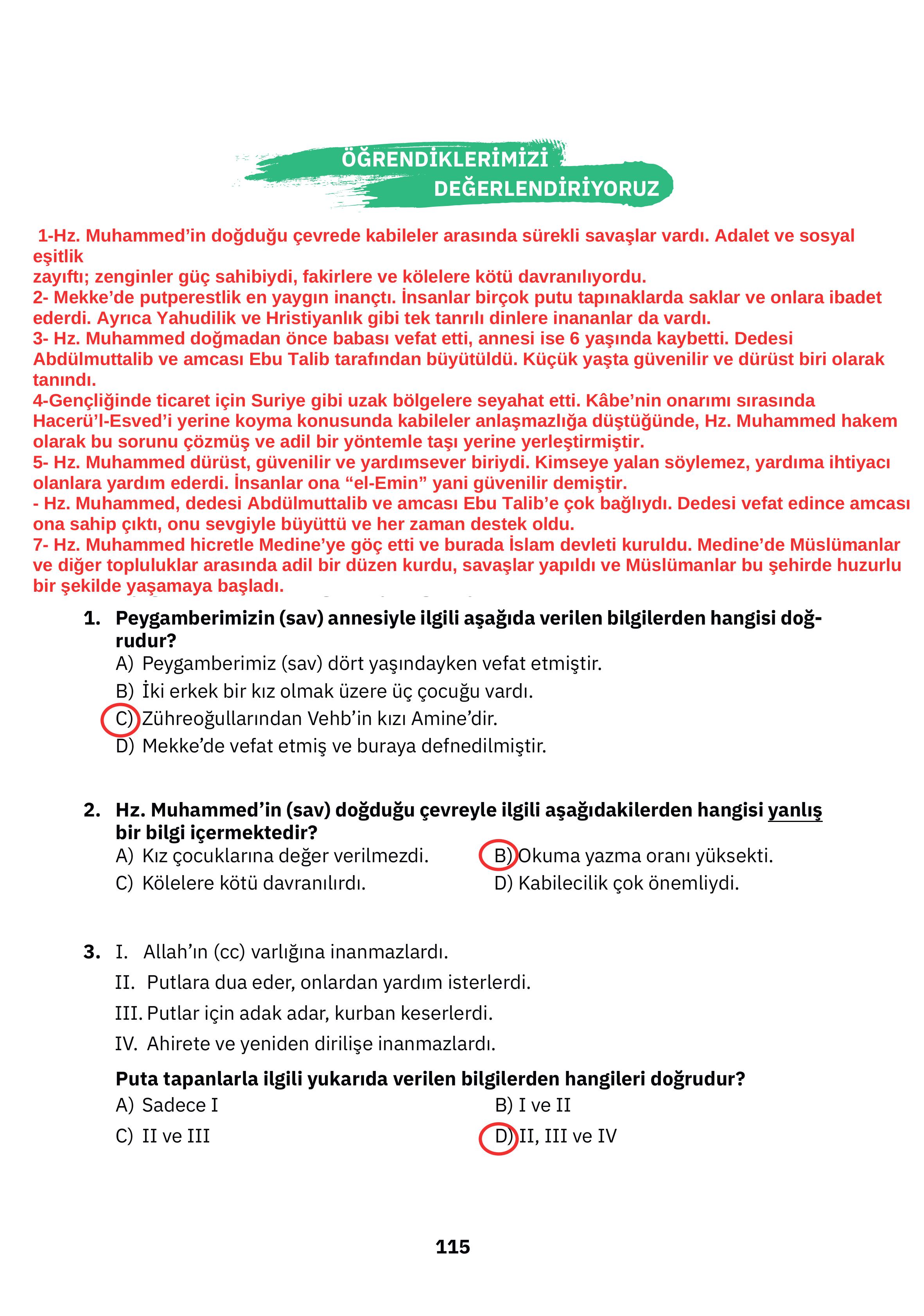 4. Sınıf Sdr Dikey Yayıncılık Din Kültürü Ve Ahlak Bilgisi Ders Kitabı Sayfa 115 Cevapları