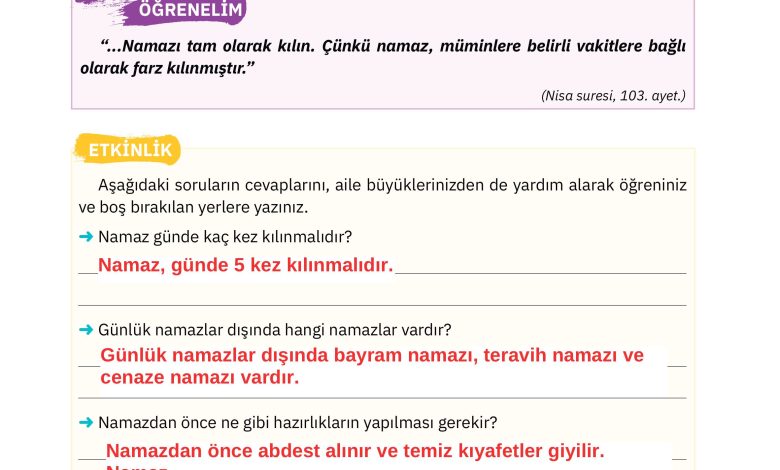 4. Sınıf Sdr Dikey Yayıncılık Din Kültürü Ve Ahlak Bilgisi Ders Kitabı Sayfa 49 Cevapları