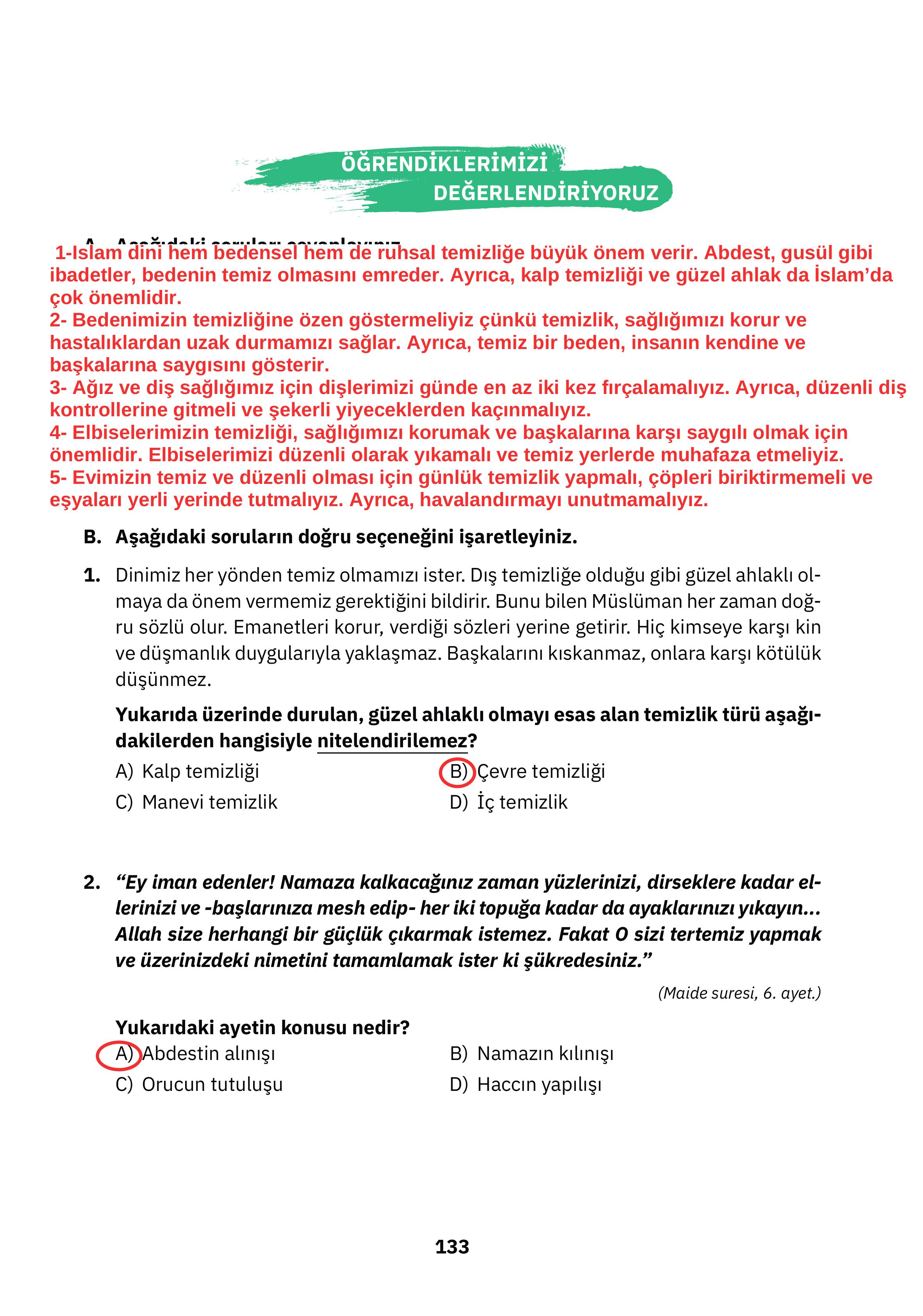 4. Sınıf Sdr Dikey Yayıncılık Din Kültürü Ve Ahlak Bilgisi Ders Kitabı Sayfa 133 Cevapları