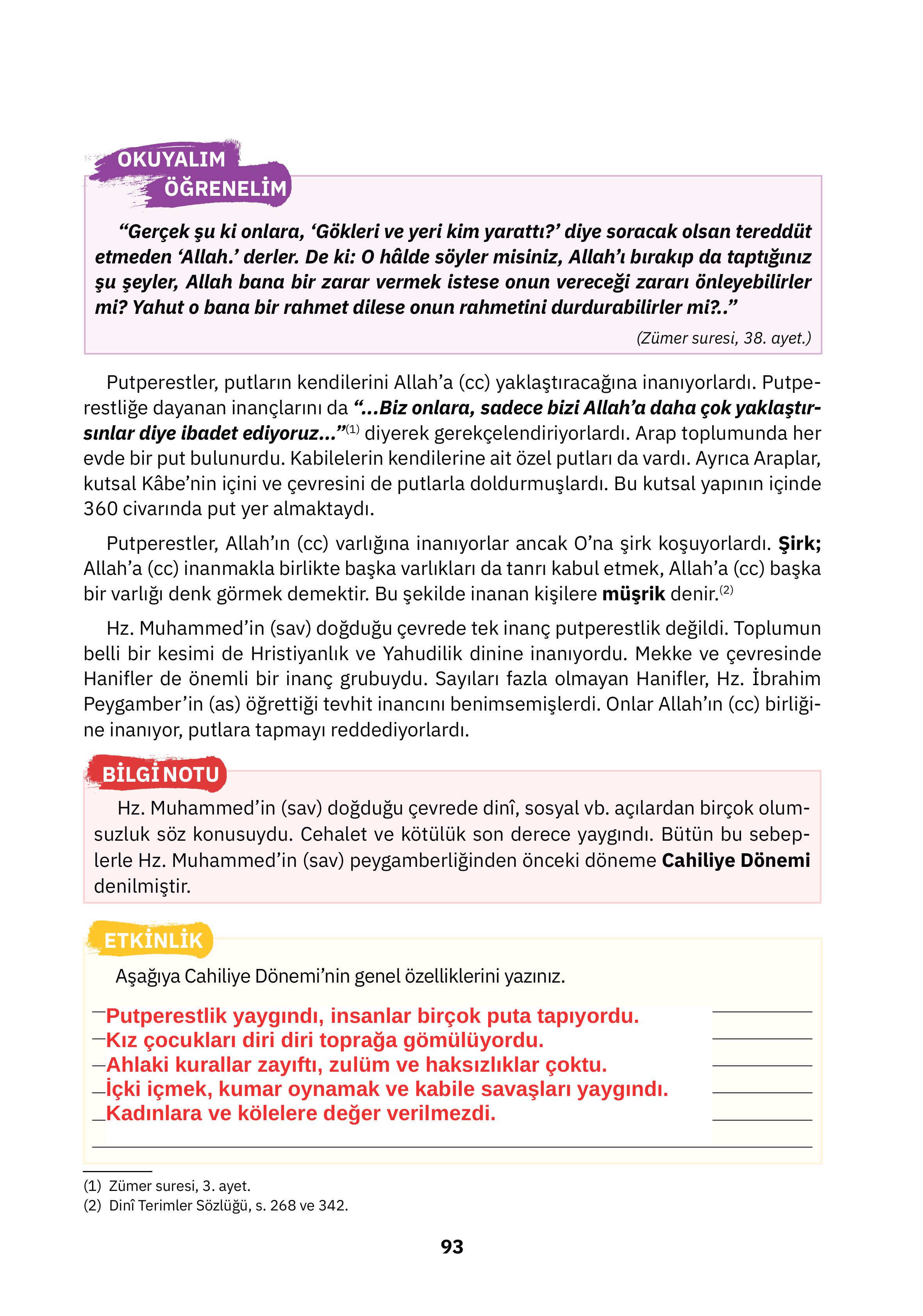 4. Sınıf Sdr Dikey Yayıncılık Din Kültürü Ve Ahlak Bilgisi Ders Kitabı Sayfa 93 Cevapları