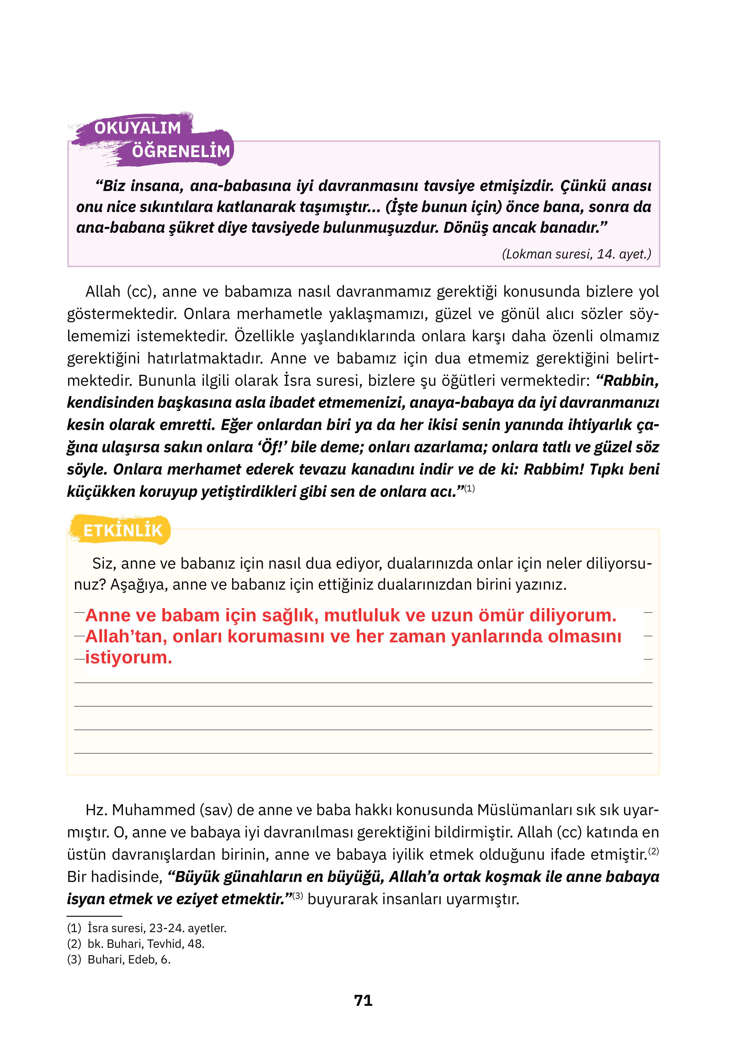 4. Sınıf Sdr Dikey Yayıncılık Din Kültürü Ve Ahlak Bilgisi Ders Kitabı Sayfa 71 Cevapları