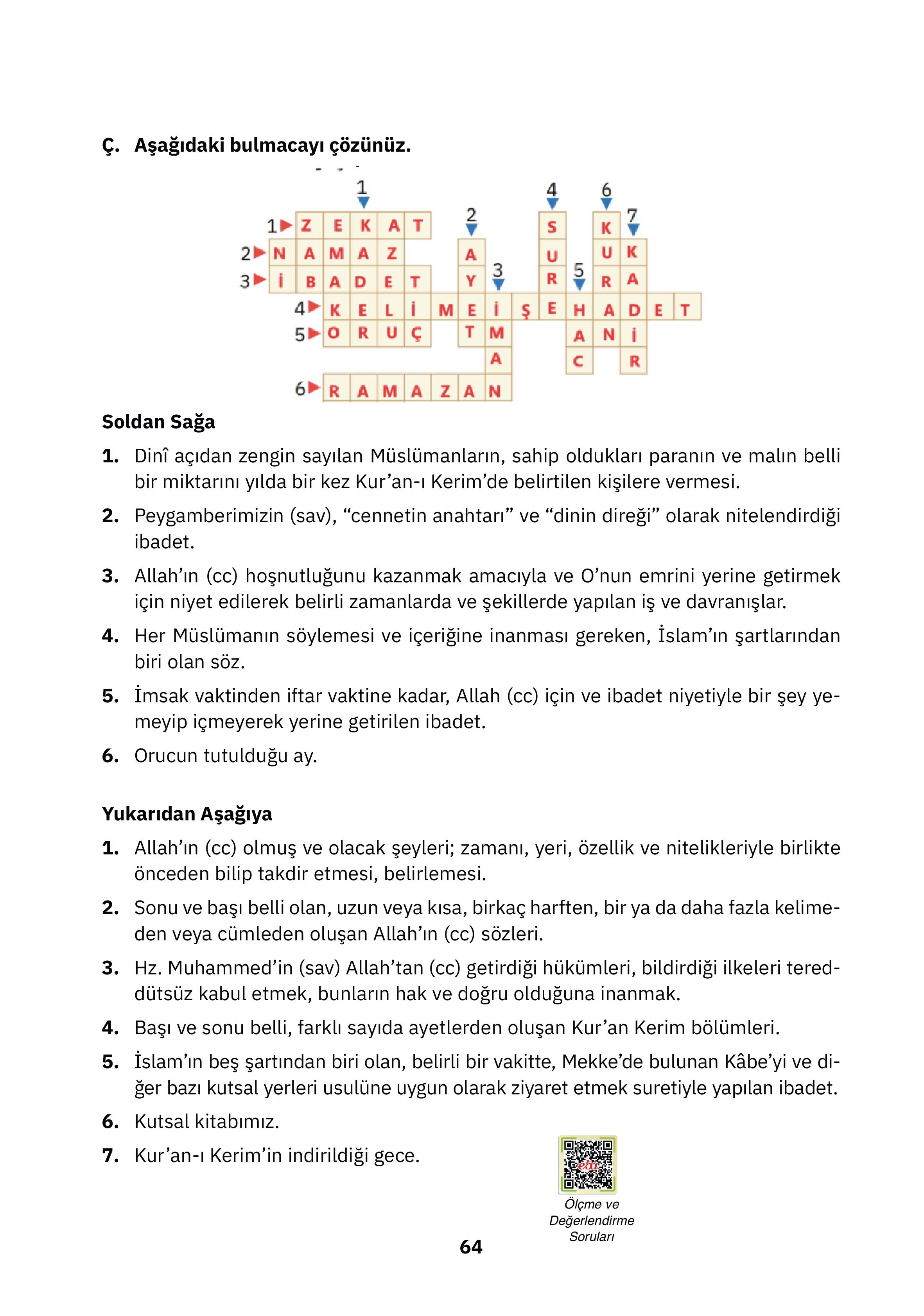 4. Sınıf Sdr Dikey Yayıncılık Din Kültürü Ve Ahlak Bilgisi Ders Kitabı Sayfa 64 Cevapları