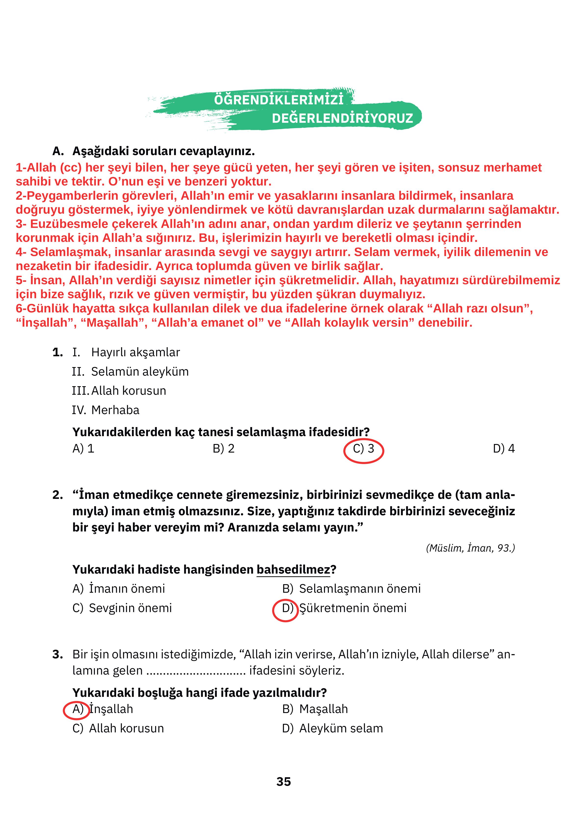 4. Sınıf Sdr Dikey Yayıncılık Din Kültürü Ve Ahlak Bilgisi Ders Kitabı Sayfa 35 Cevapları