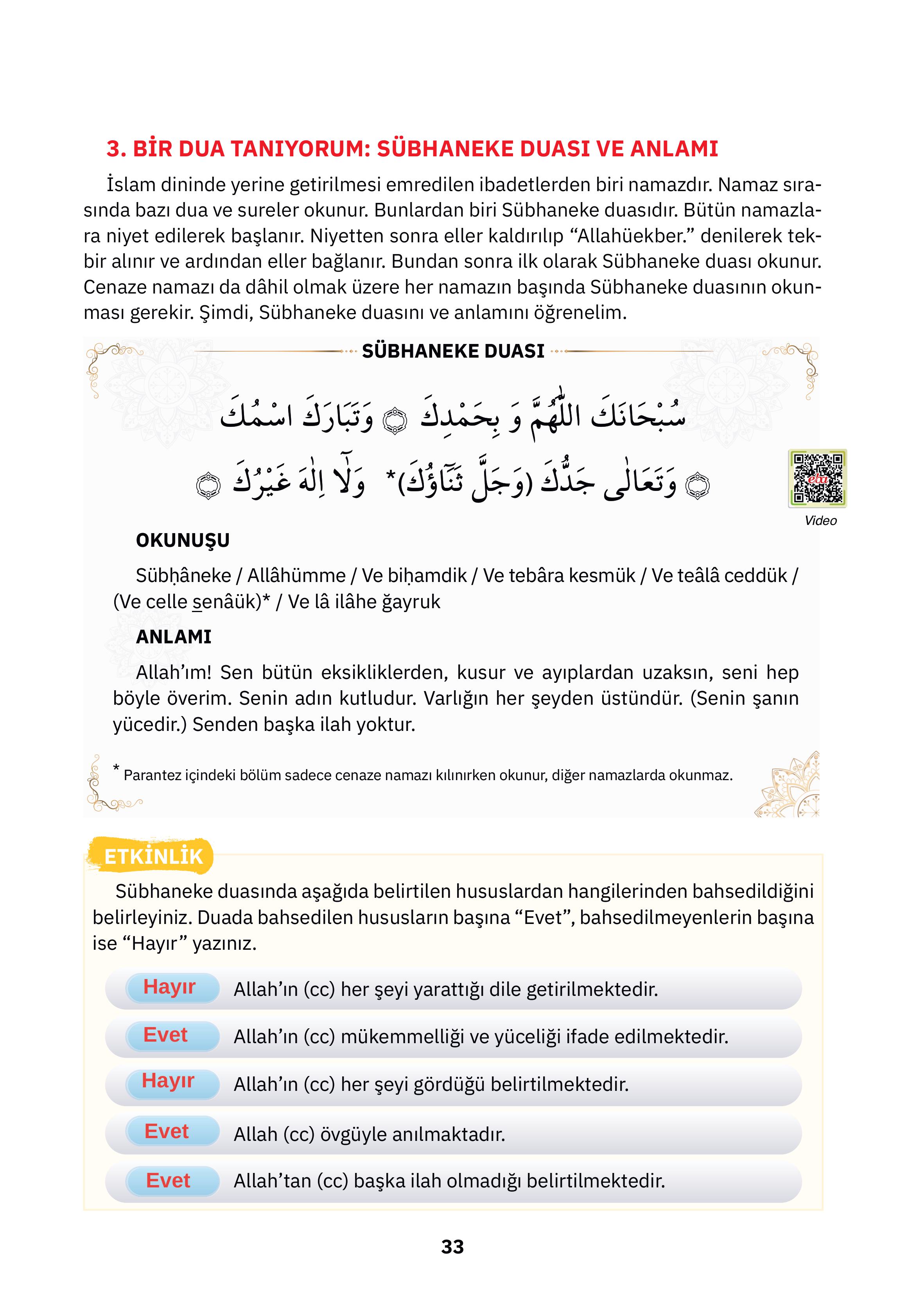 4. Sınıf Sdr Dikey Yayıncılık Din Kültürü Ve Ahlak Bilgisi Ders Kitabı Sayfa 33 Cevapları