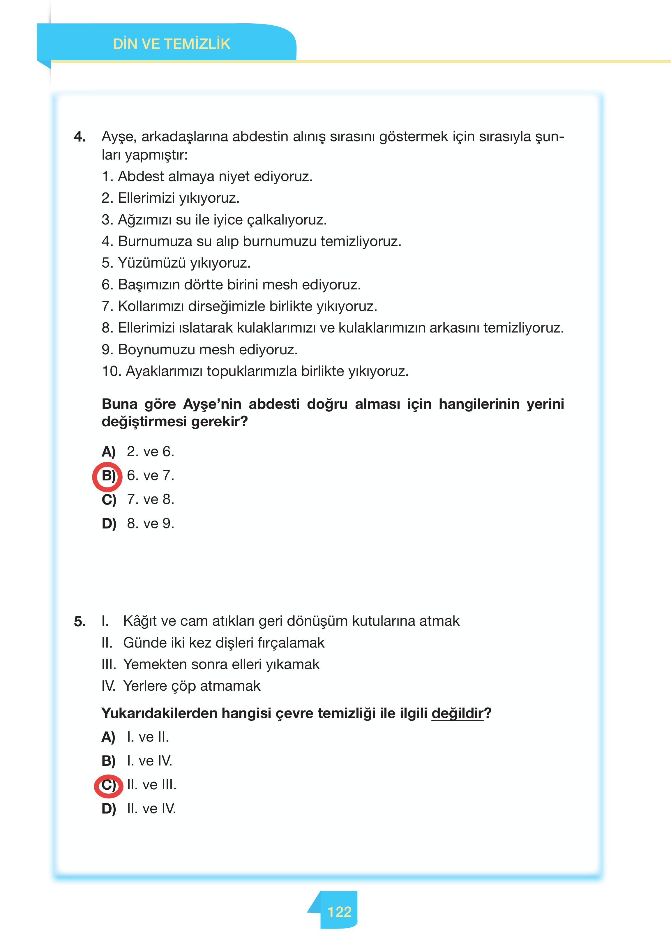 4. Sınıf Meb Yayınları Din Kültürü Ve Ahlak Bilgisi Ders Kitabı Sayfa 122 Cevapları