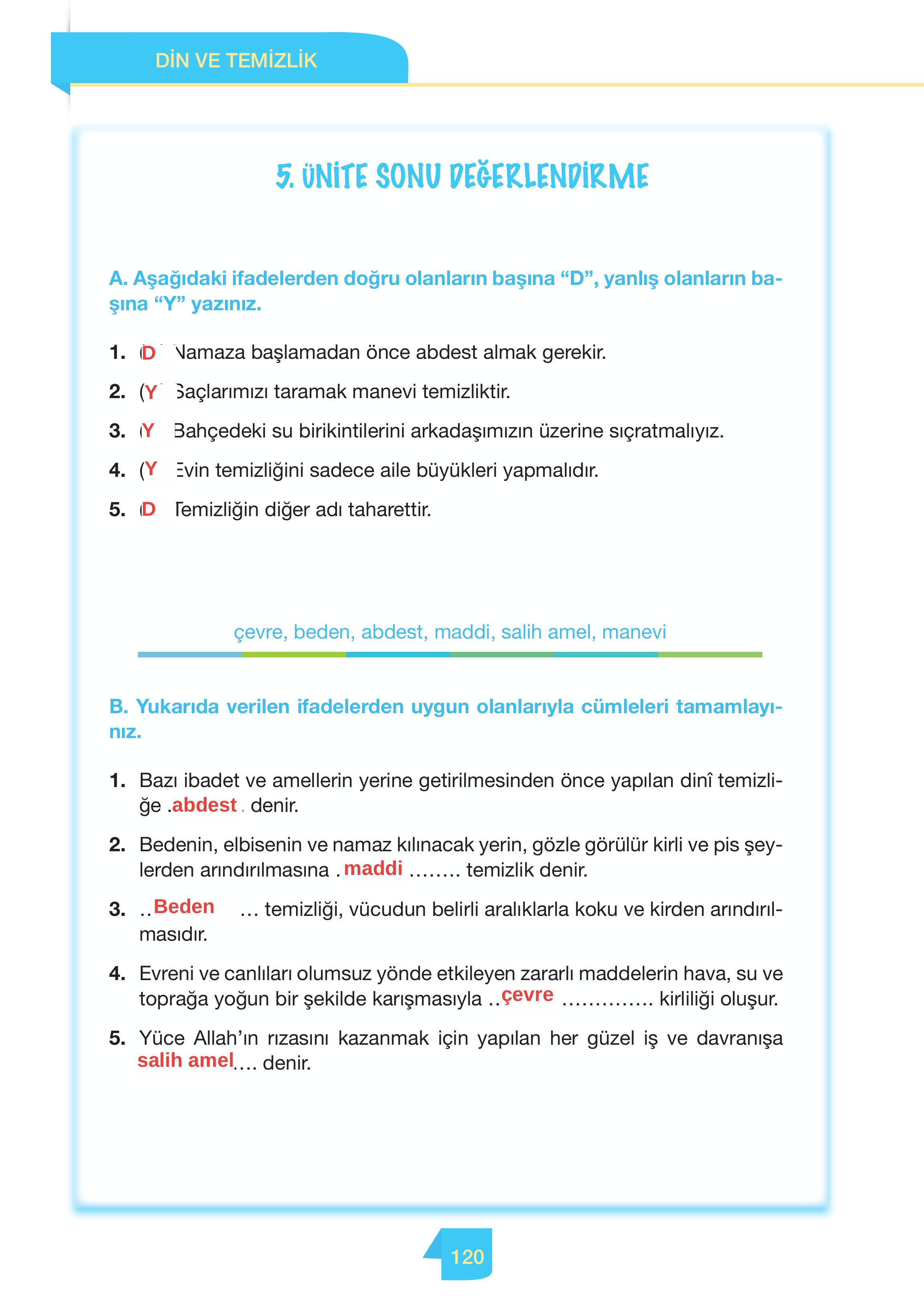 4. Sınıf Meb Yayınları Din Kültürü Ve Ahlak Bilgisi Ders Kitabı Sayfa 120 Cevapları