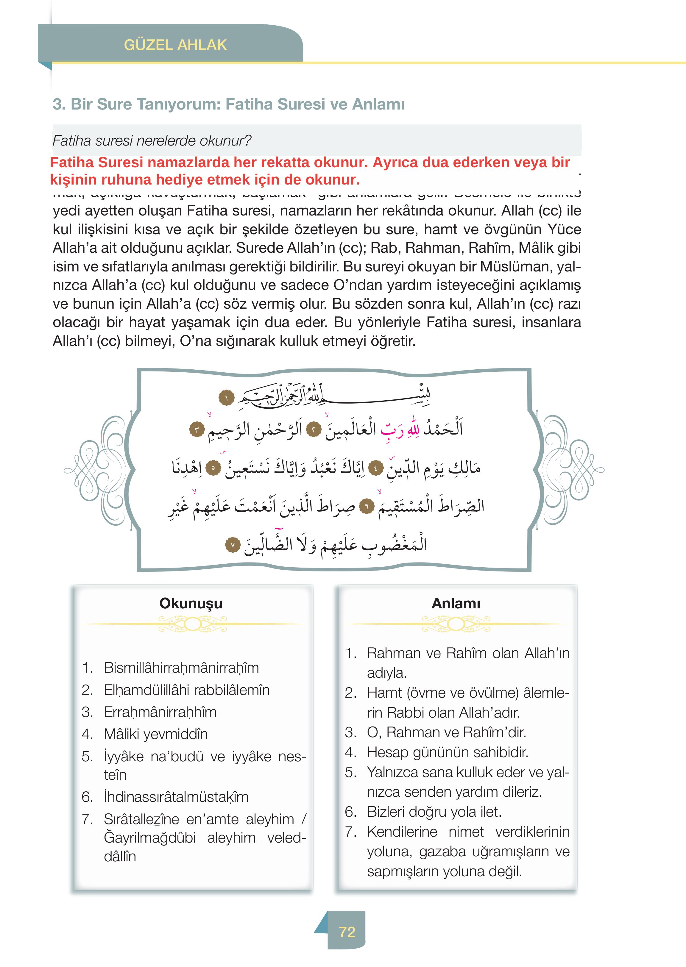 4. Sınıf Meb Yayınları Din Kültürü Ve Ahlak Bilgisi Ders Kitabı Sayfa 72 Cevapları