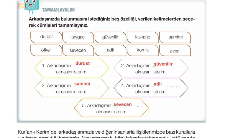 4. Sınıf Meb Yayınları Din Kültürü Ve Ahlak Bilgisi Ders Kitabı Sayfa 70 Cevapları