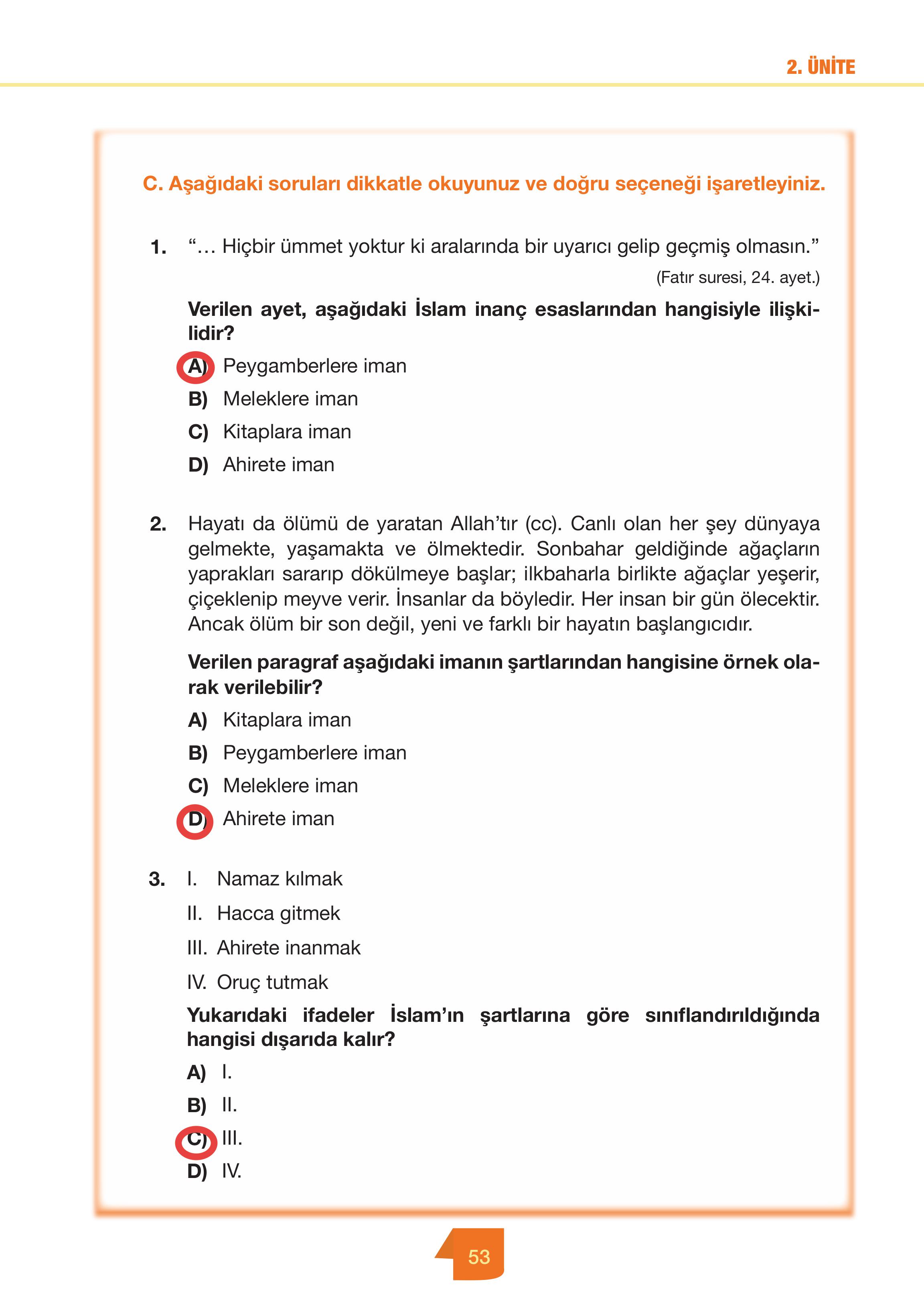 4. Sınıf Meb Yayınları Din Kültürü Ve Ahlak Bilgisi Ders Kitabı Sayfa 53 Cevapları