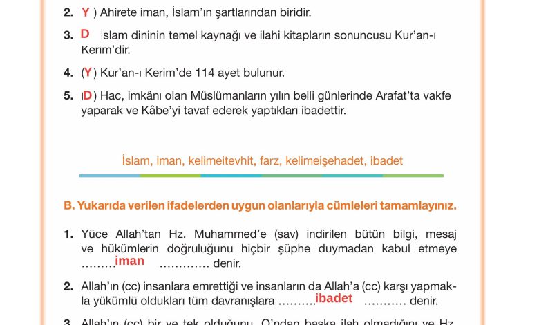 4. Sınıf Meb Yayınları Din Kültürü Ve Ahlak Bilgisi Ders Kitabı Sayfa 52 Cevapları