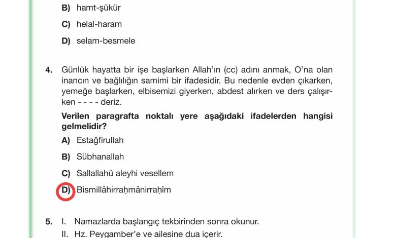 4. Sınıf Meb Yayınları Din Kültürü Ve Ahlak Bilgisi Ders Kitabı Sayfa 30 Cevapları