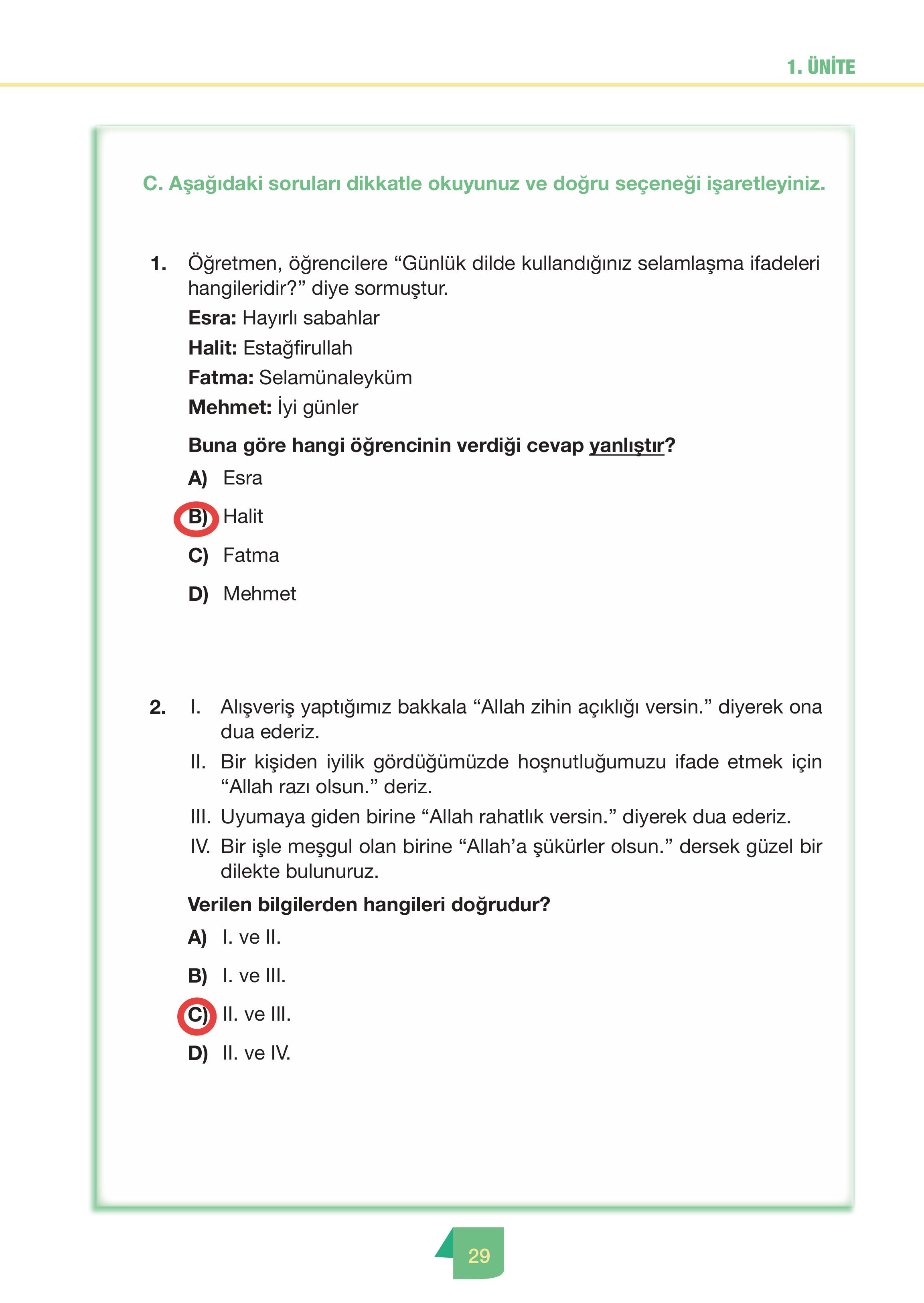 4. Sınıf Meb Yayınları Din Kültürü Ve Ahlak Bilgisi Ders Kitabı Sayfa 29 Cevapları