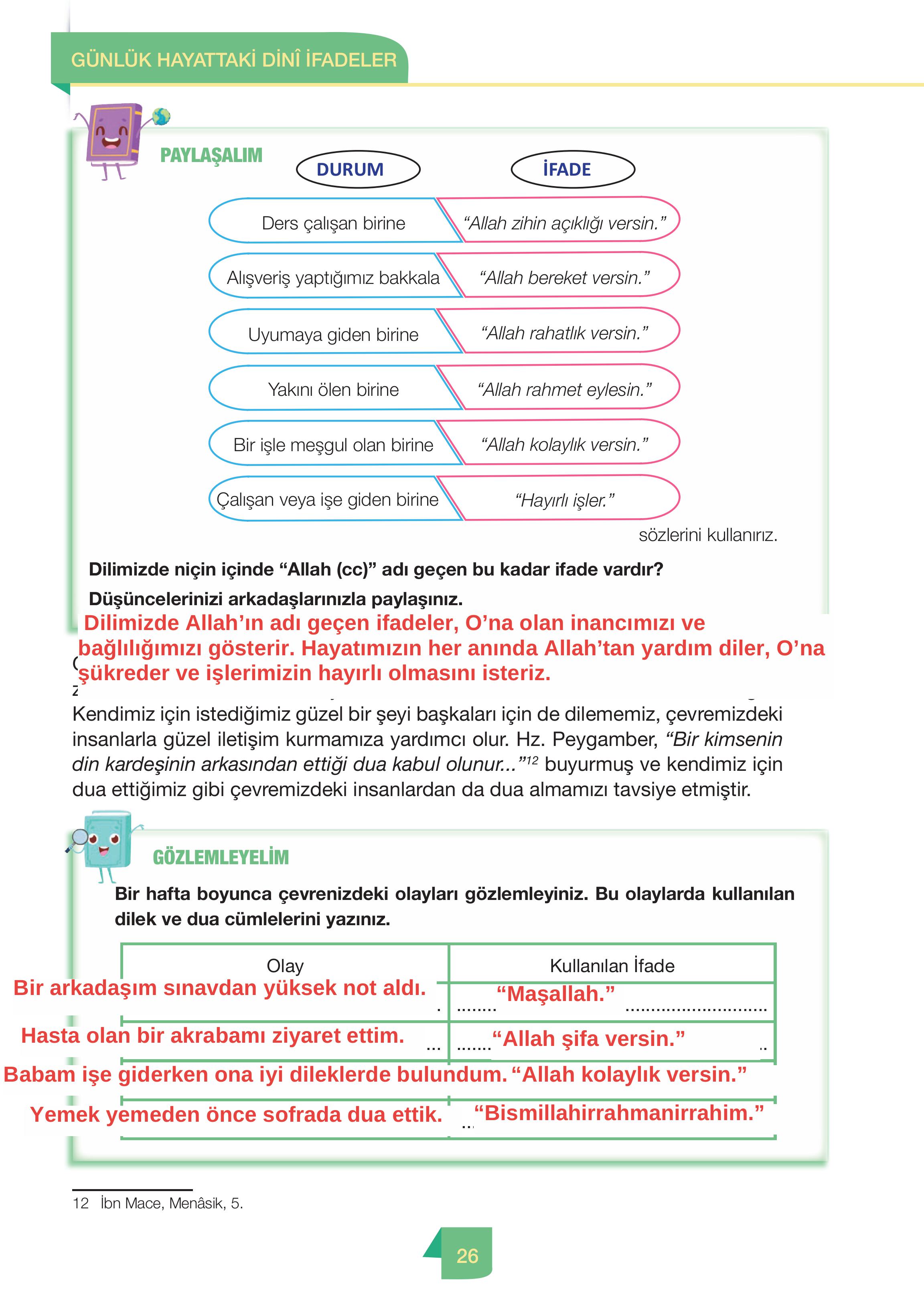 4. Sınıf Meb Yayınları Din Kültürü Ve Ahlak Bilgisi Ders Kitabı Sayfa 26 Cevapları