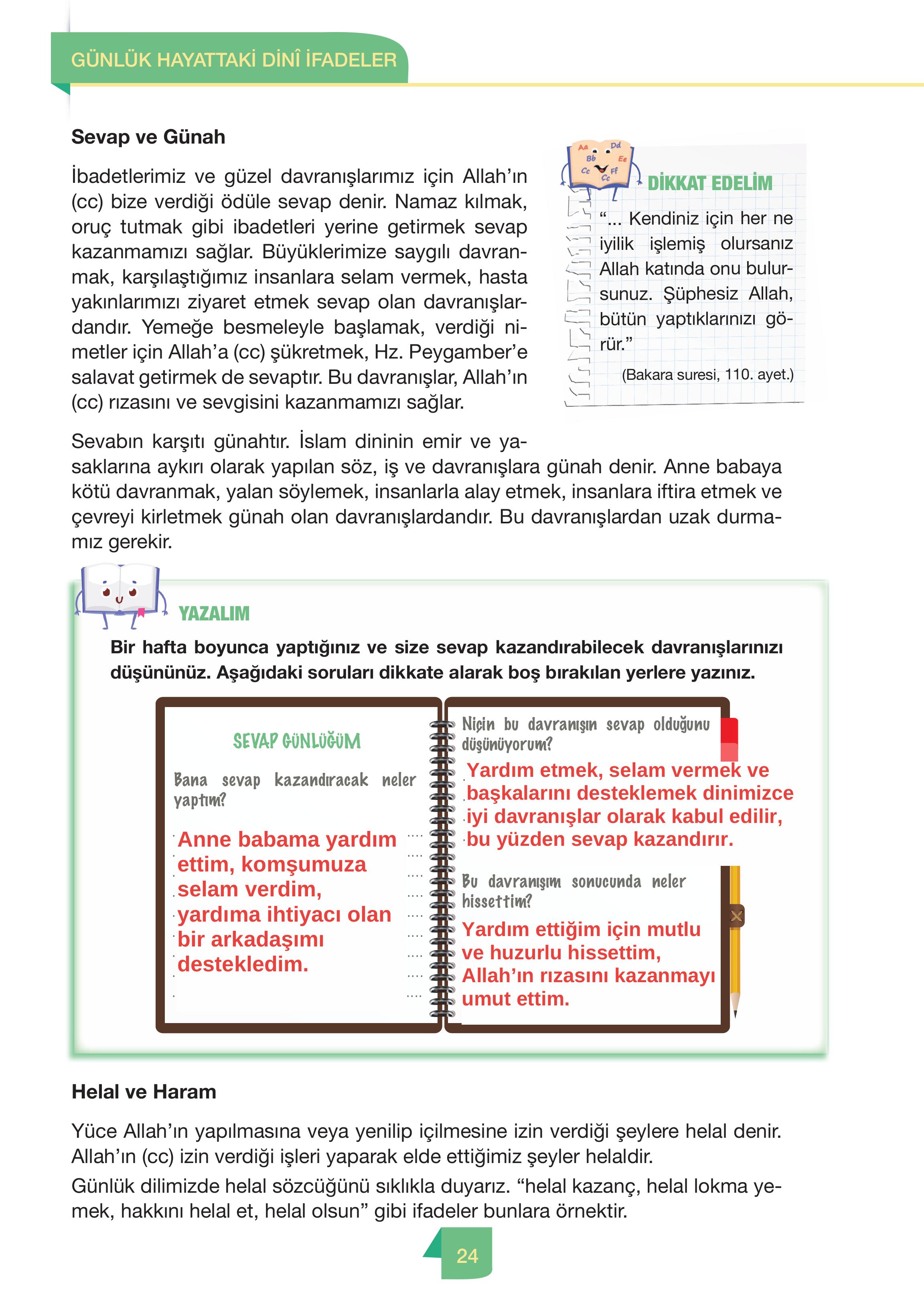 4. Sınıf Meb Yayınları Din Kültürü Ve Ahlak Bilgisi Ders Kitabı Sayfa 24 Cevapları