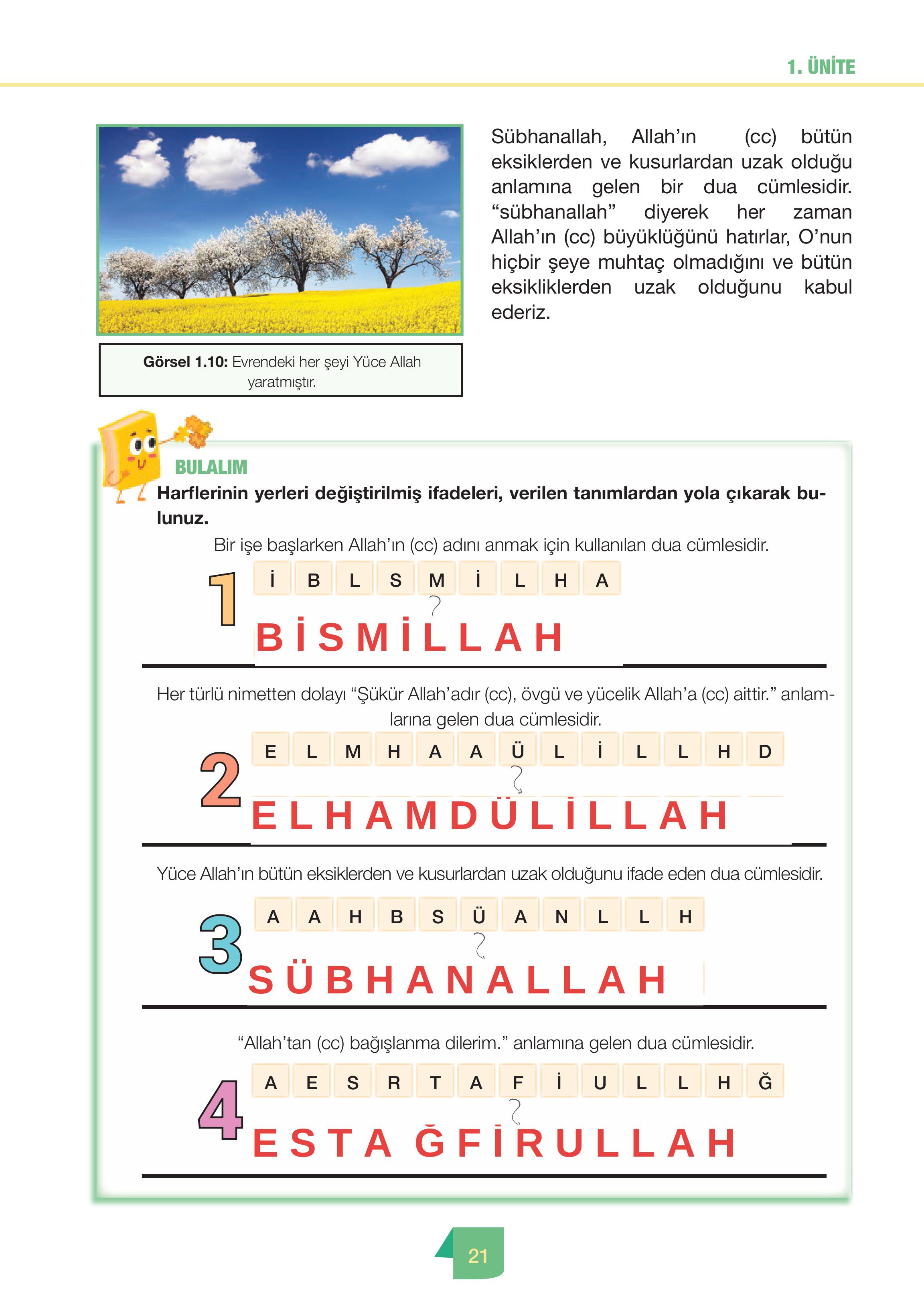 4. Sınıf Meb Yayınları Din Kültürü Ve Ahlak Bilgisi Ders Kitabı Sayfa 21 Cevapları