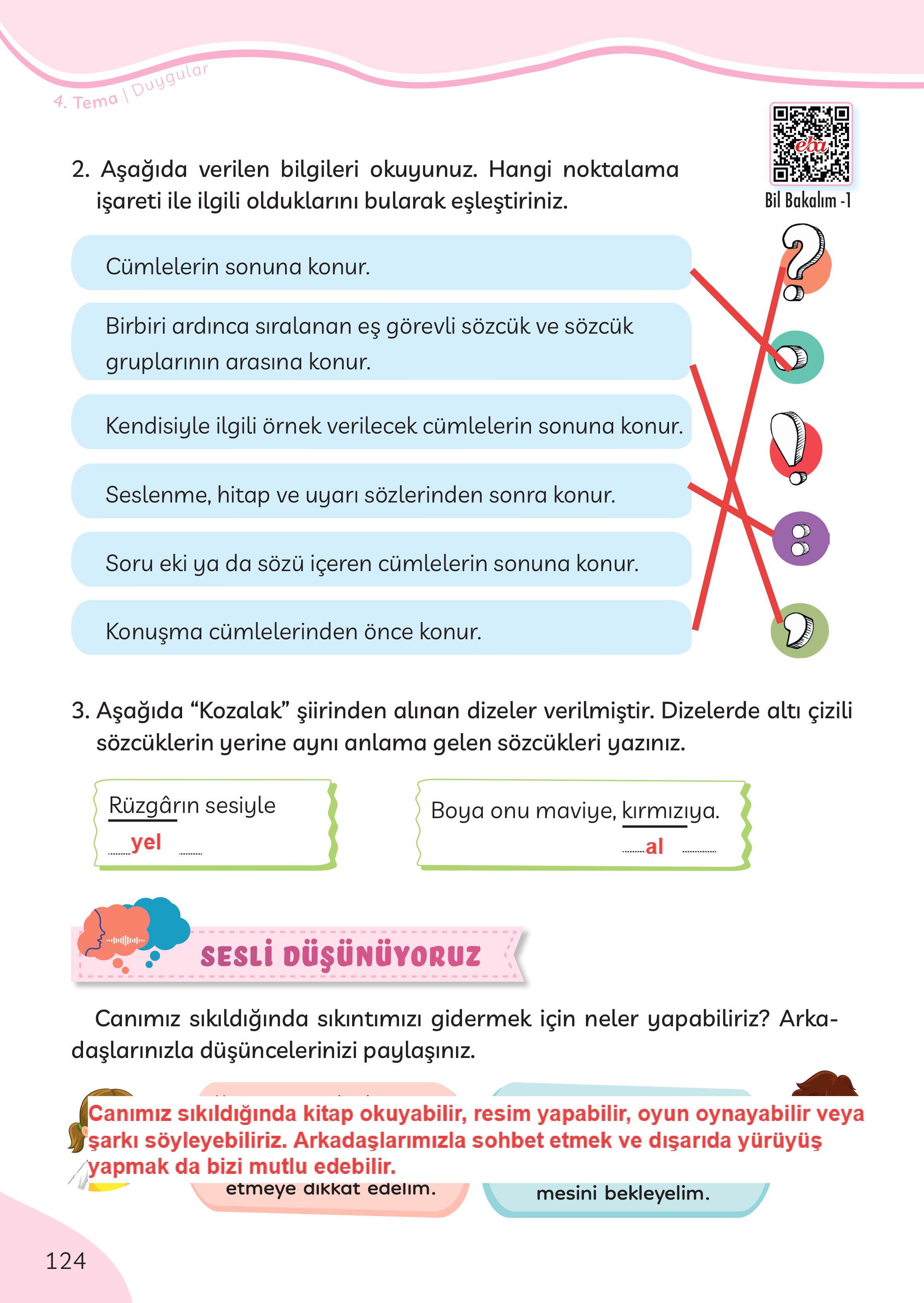 3. Sınıf Meb Yayınları Türkçe Ders Kitabı Sayfa 124 Cevapları