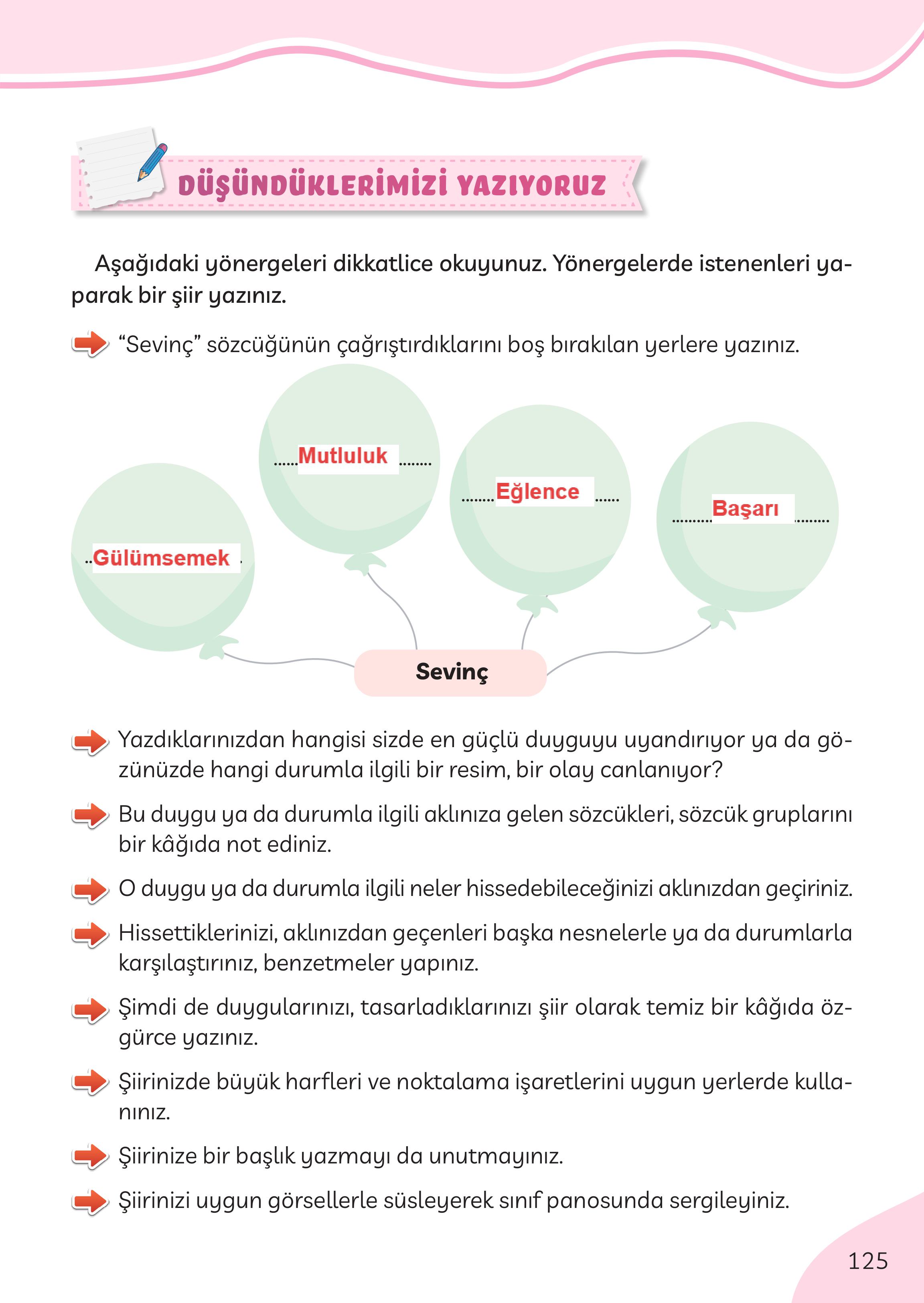 3. Sınıf Meb Yayınları Türkçe Ders Kitabı Sayfa 125 Cevapları