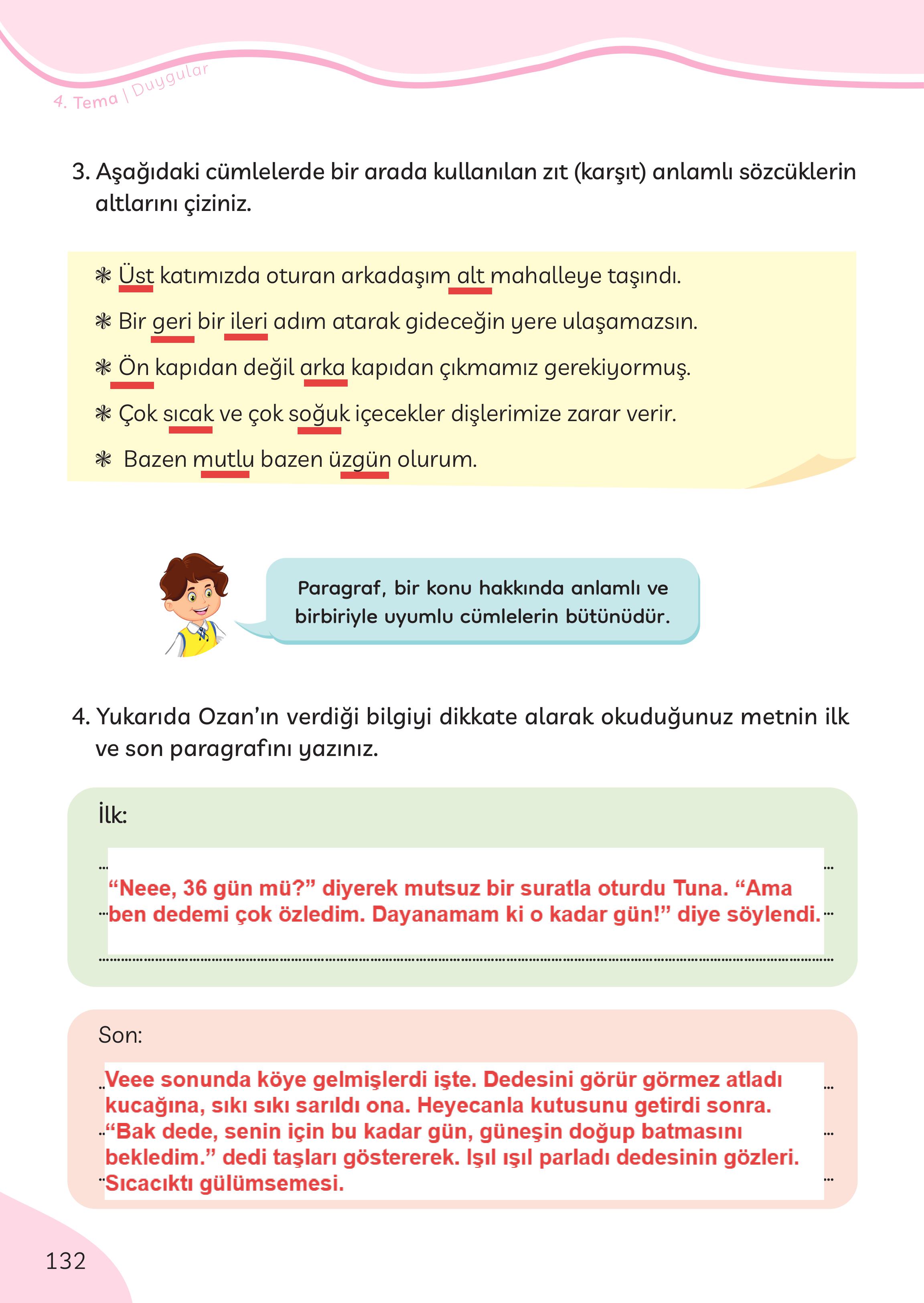 3. Sınıf Meb Yayınları Türkçe Ders Kitabı Sayfa 132 Cevapları