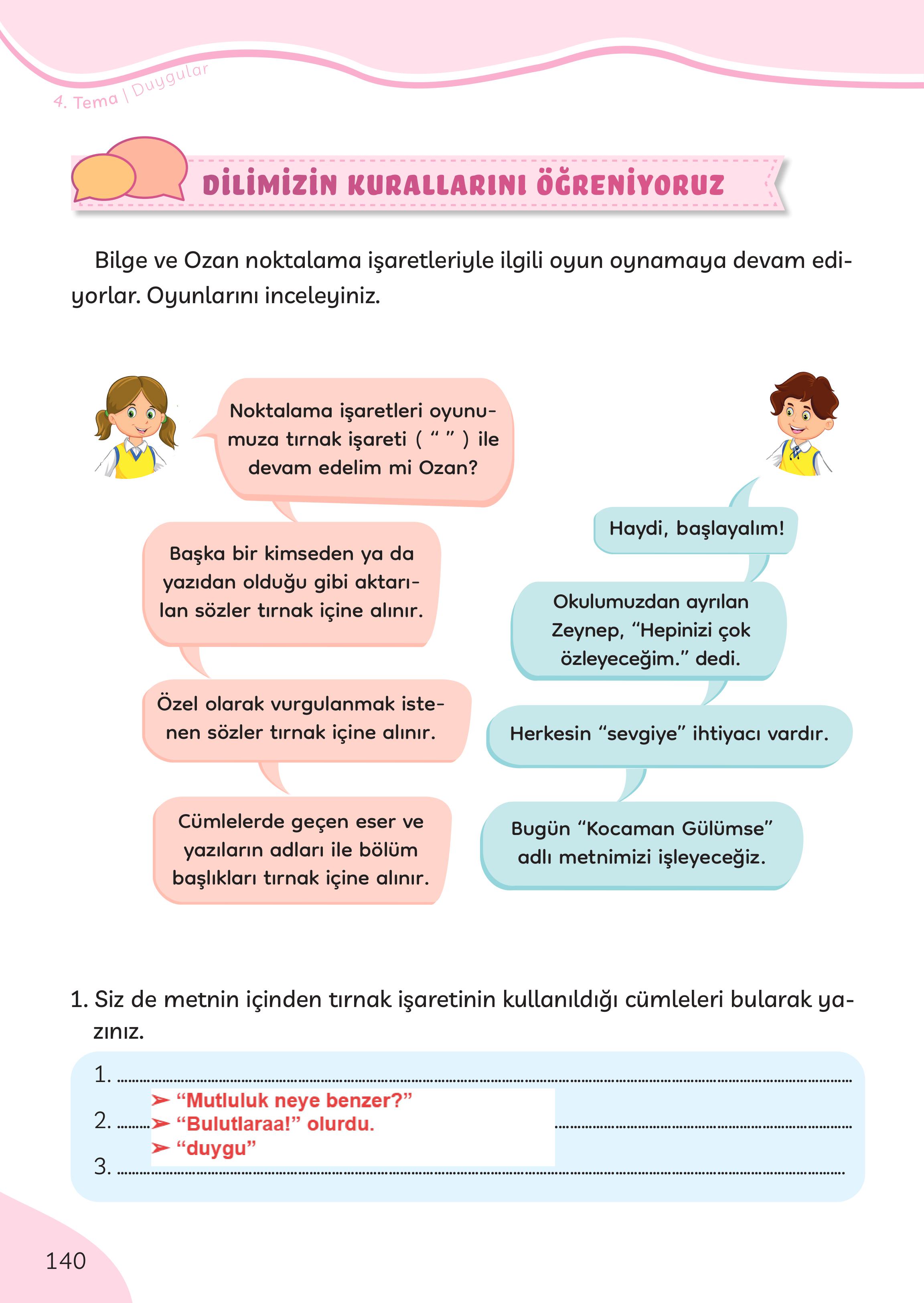 3. Sınıf Meb Yayınları Türkçe Ders Kitabı Sayfa 140 Cevapları