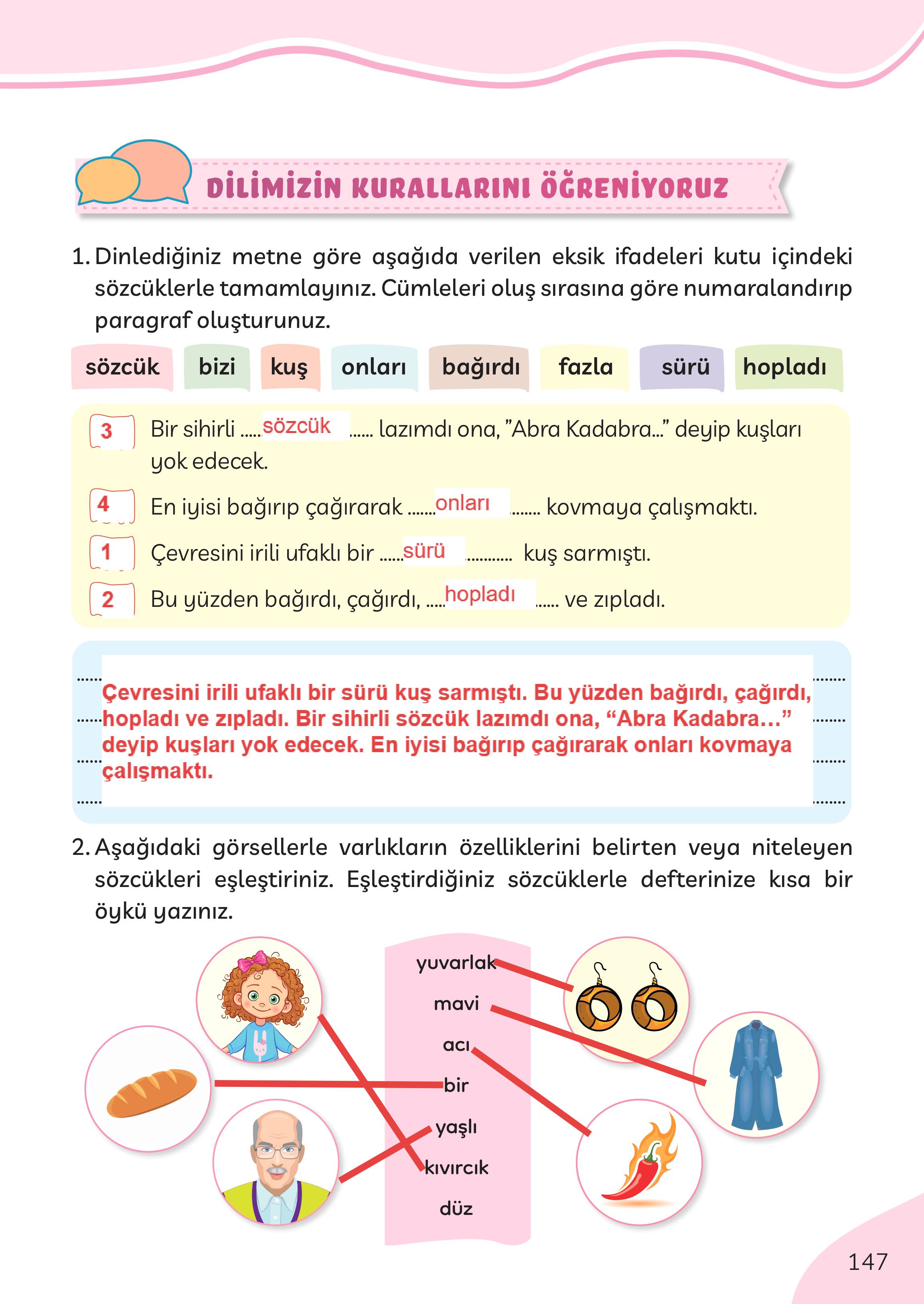 3. Sınıf Meb Yayınları Türkçe Ders Kitabı Sayfa 147 Cevapları