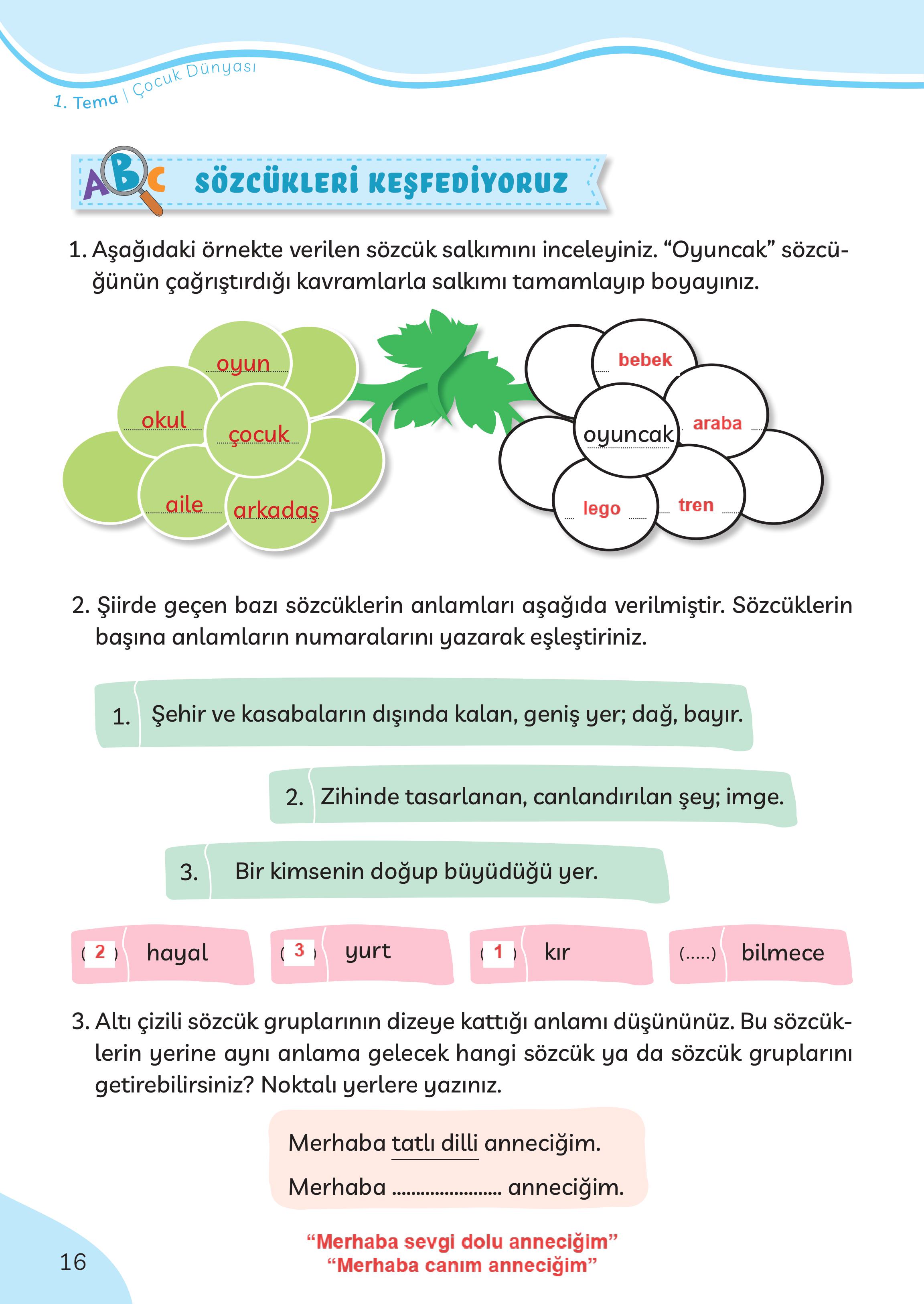 3. Sınıf Meb Yayınları Türkçe Ders Kitabı Sayfa 16 Cevapları