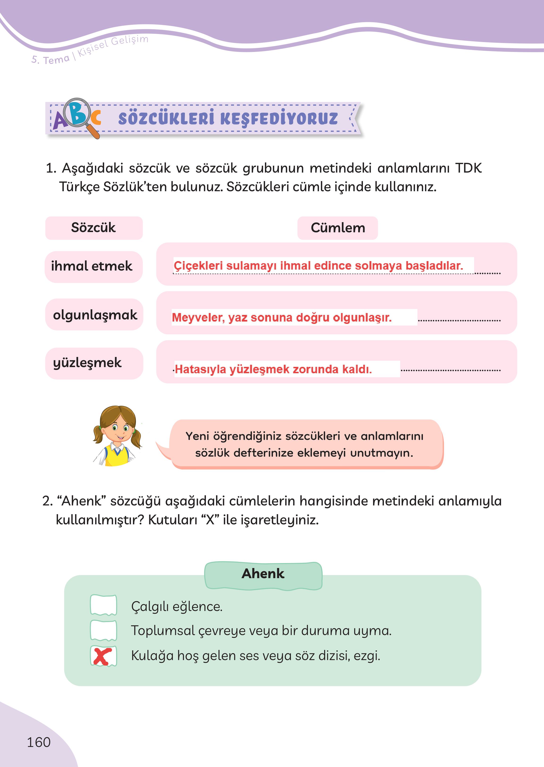 3. Sınıf Meb Yayınları Türkçe Ders Kitabı Sayfa 160 Cevapları