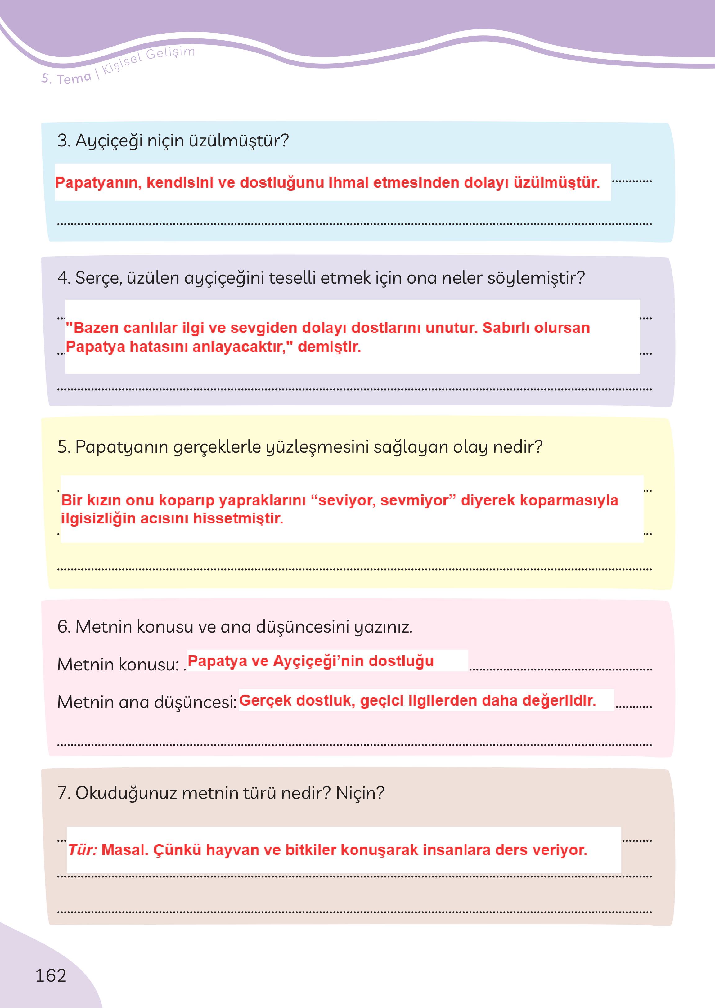 3. Sınıf Meb Yayınları Türkçe Ders Kitabı Sayfa 162 Cevapları