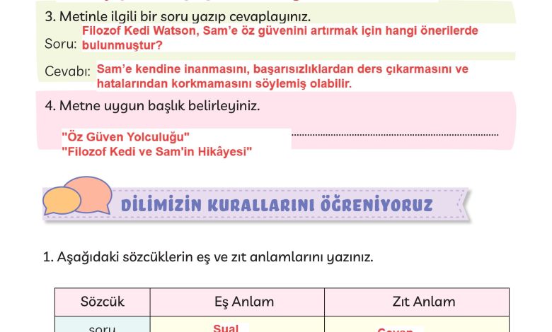 3. Sınıf Meb Yayınları Türkçe Ders Kitabı Sayfa 169 Cevapları