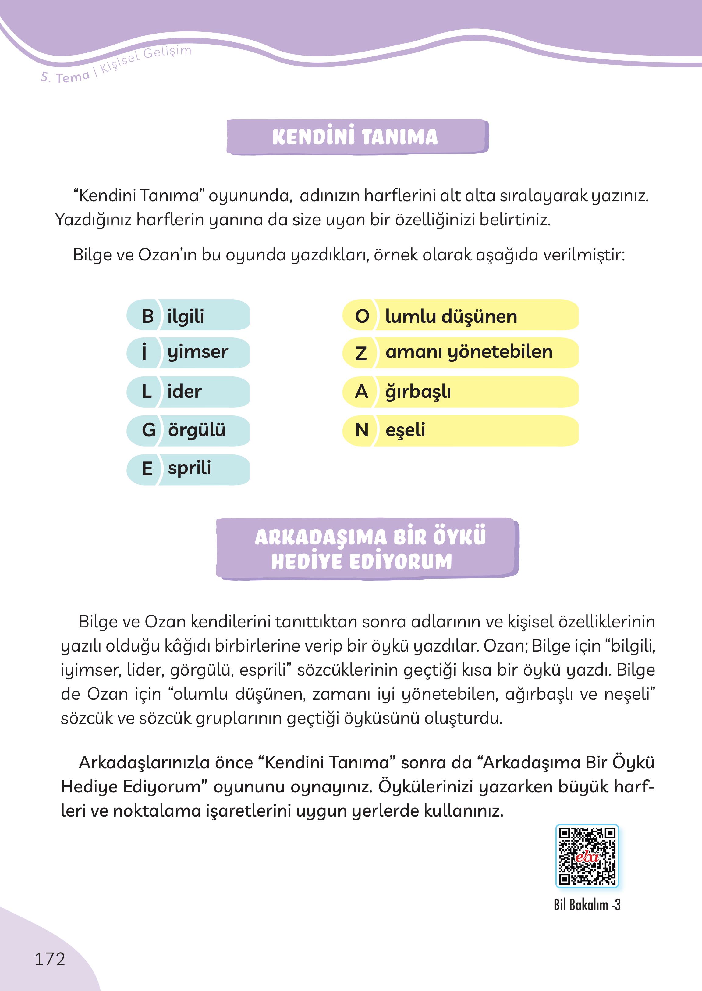 3. Sınıf Meb Yayınları Türkçe Ders Kitabı Sayfa 172 Cevapları