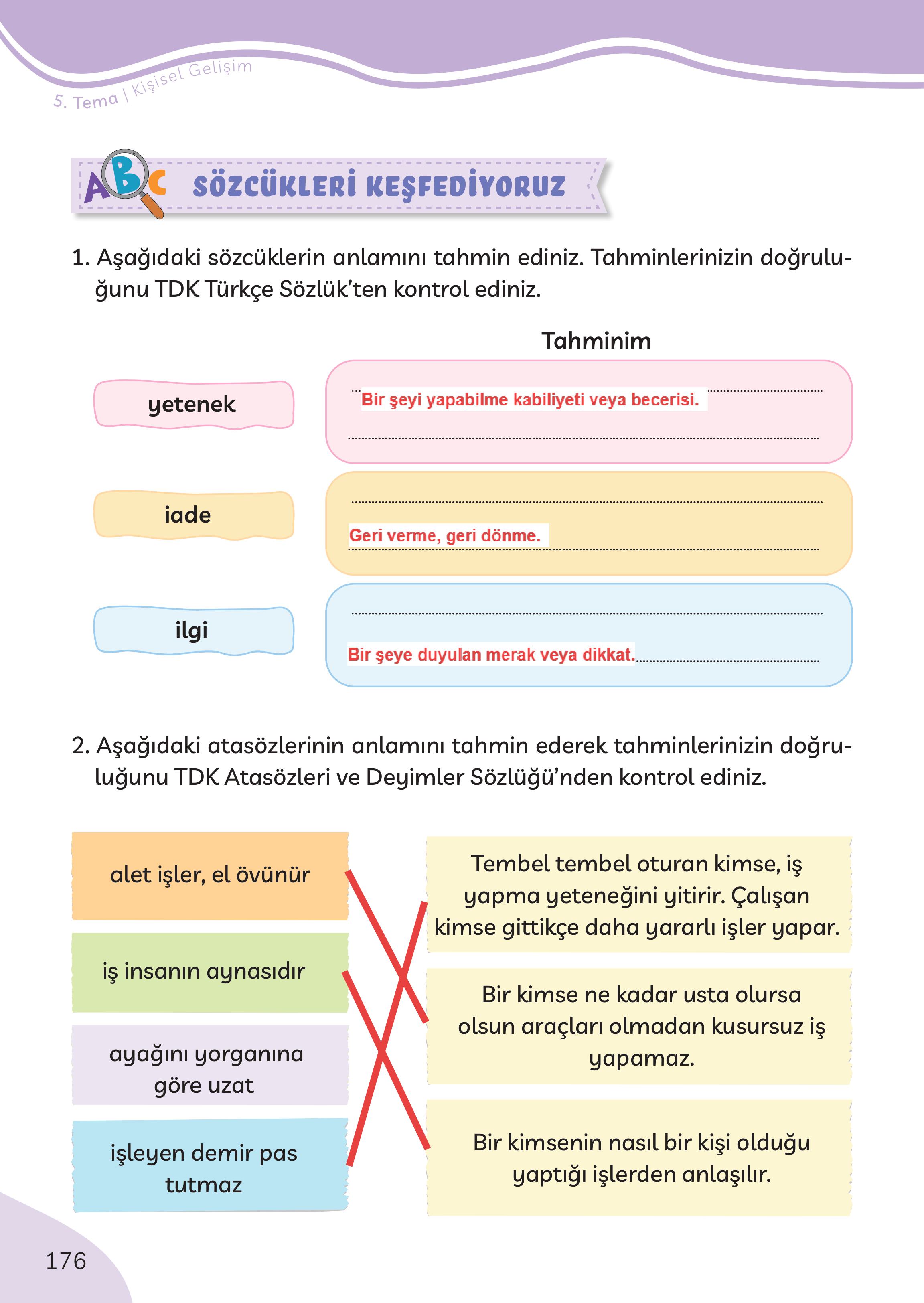 3. Sınıf Meb Yayınları Türkçe Ders Kitabı Sayfa 176 Cevapları