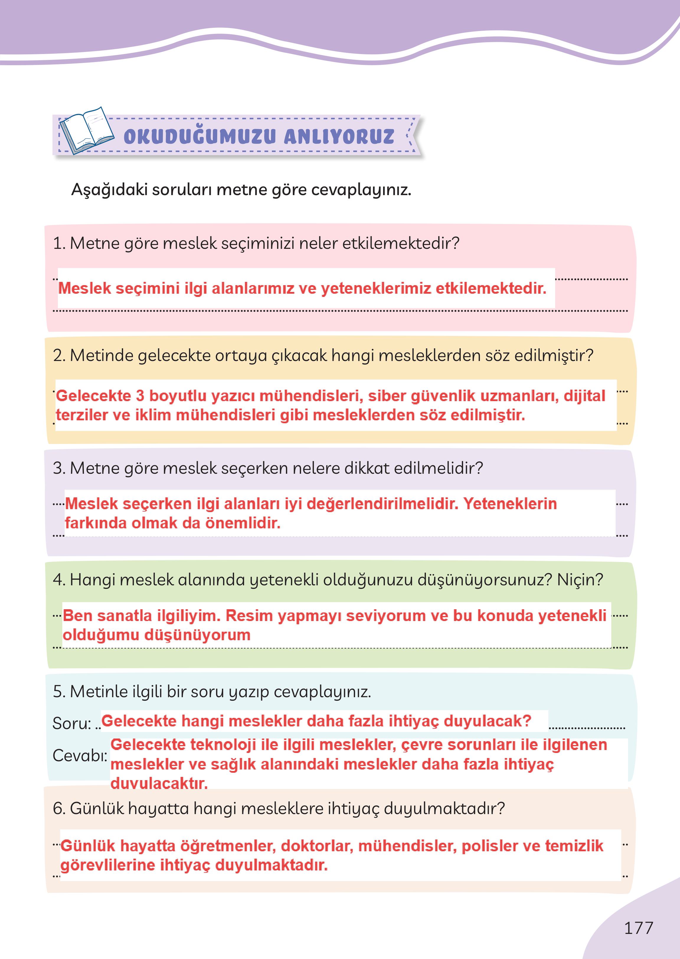 3. Sınıf Meb Yayınları Türkçe Ders Kitabı Sayfa 177 Cevapları